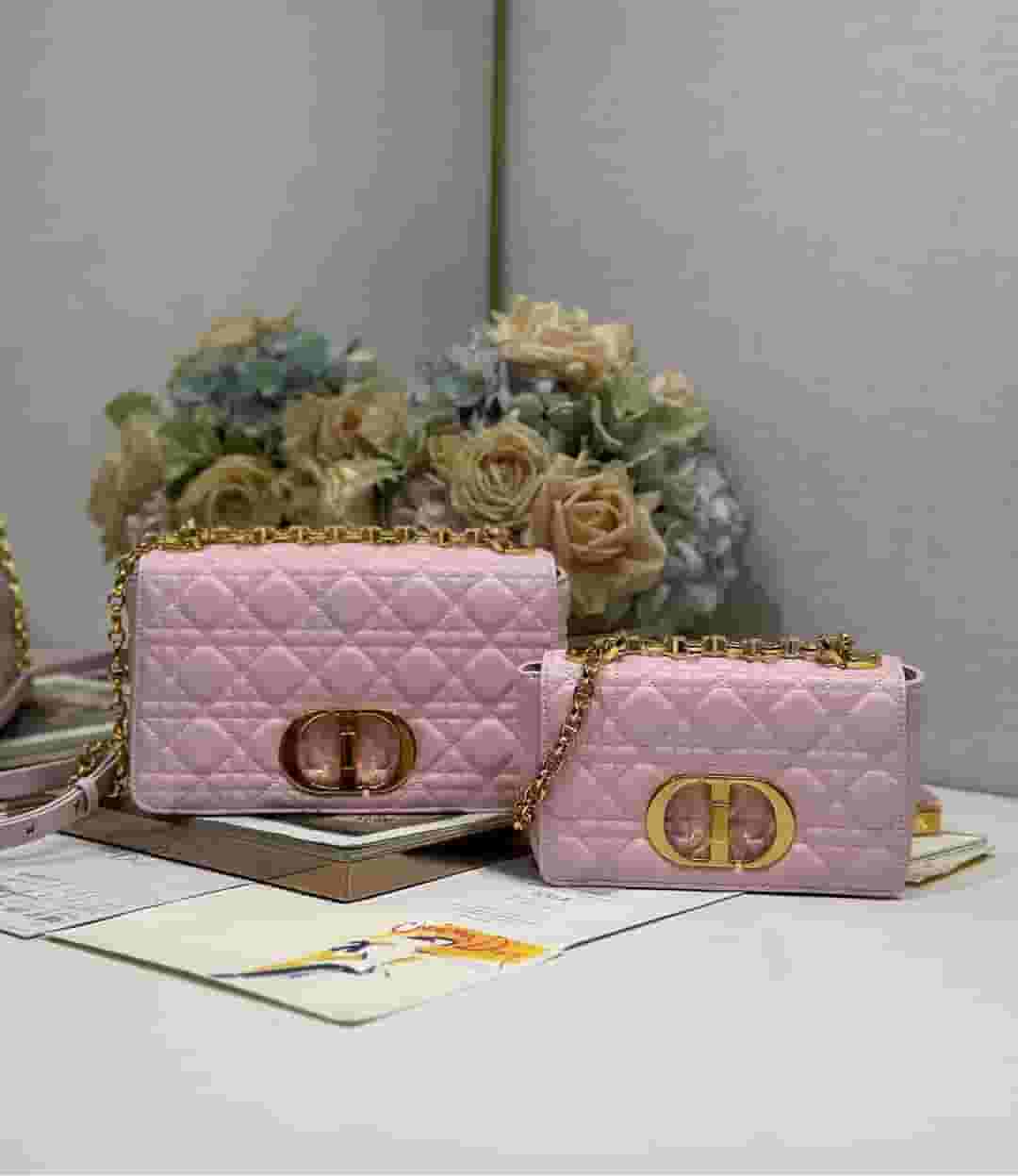 Yupoo Dior Caro Bag Pink Waxed Leather Gold Metal Buckle - Main Preview