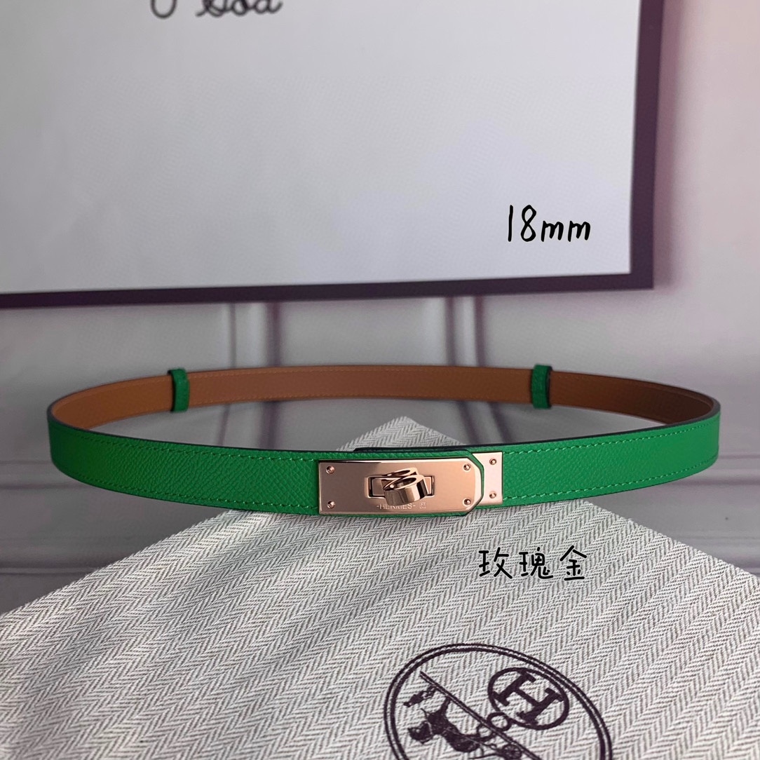 Yupoo Hermes Belt  Kelly 1.8Cm Reversible Pink Green image 2