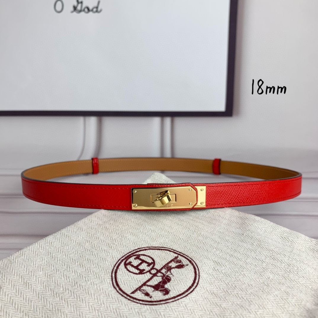 Yupoo Hermes Belt  Kelly 1.8Cm Reversible Red Bright Red image 1