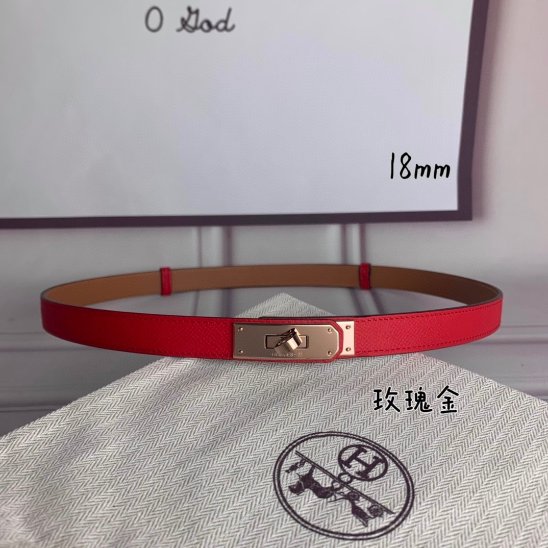 Yupoo Hermes Belt  Kelly 1.8Cm Reversible Red Bright Red image 2