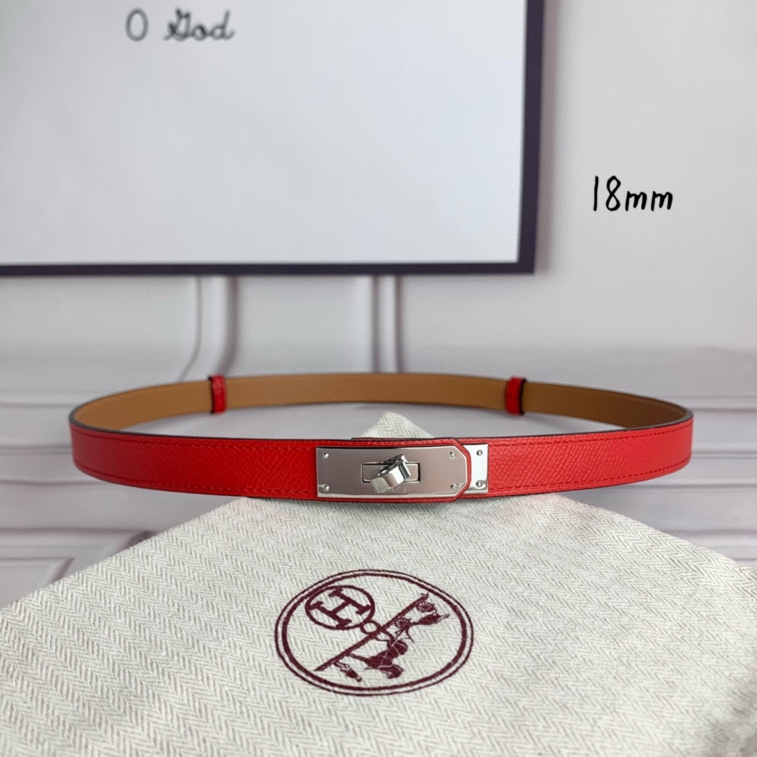 Yupoo Hermes Belt  Kelly 1.8Cm Reversible Red Bright Red image 3