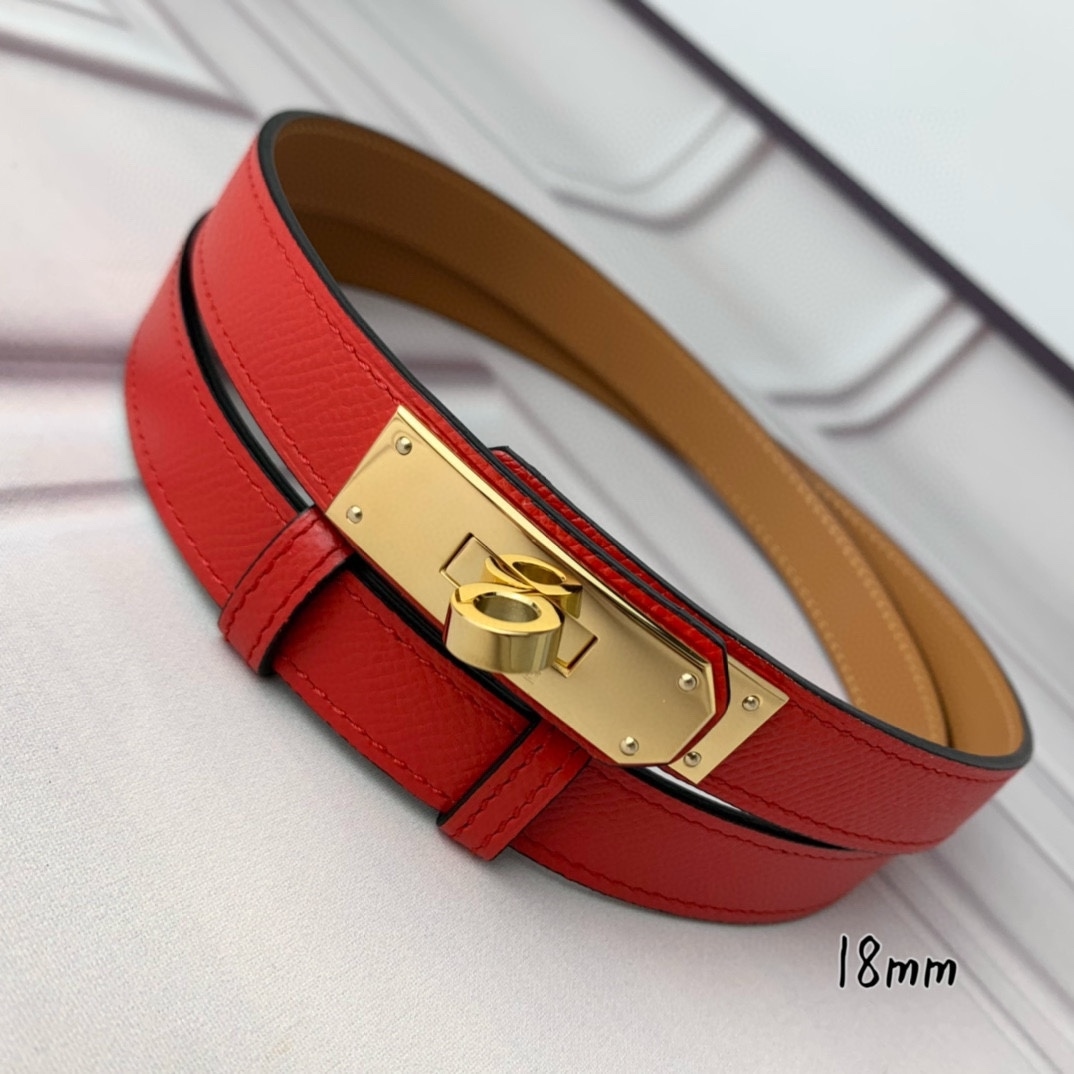 Yupoo Hermes Belt  Kelly 1.8Cm Reversible Red Bright Red image 4