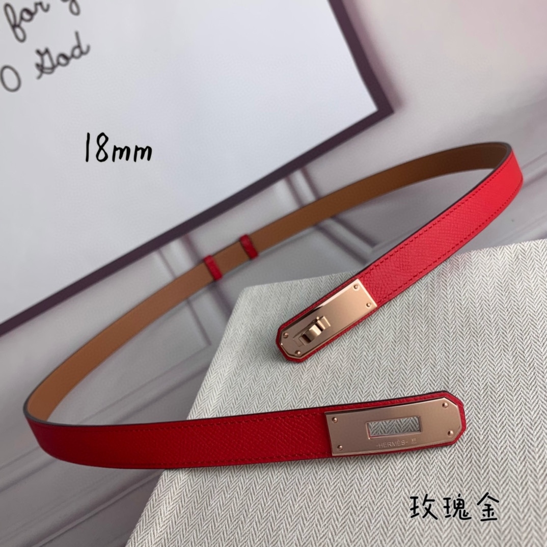 Yupoo Hermes Belt  Kelly 1.8Cm Reversible Red Bright Red image 5