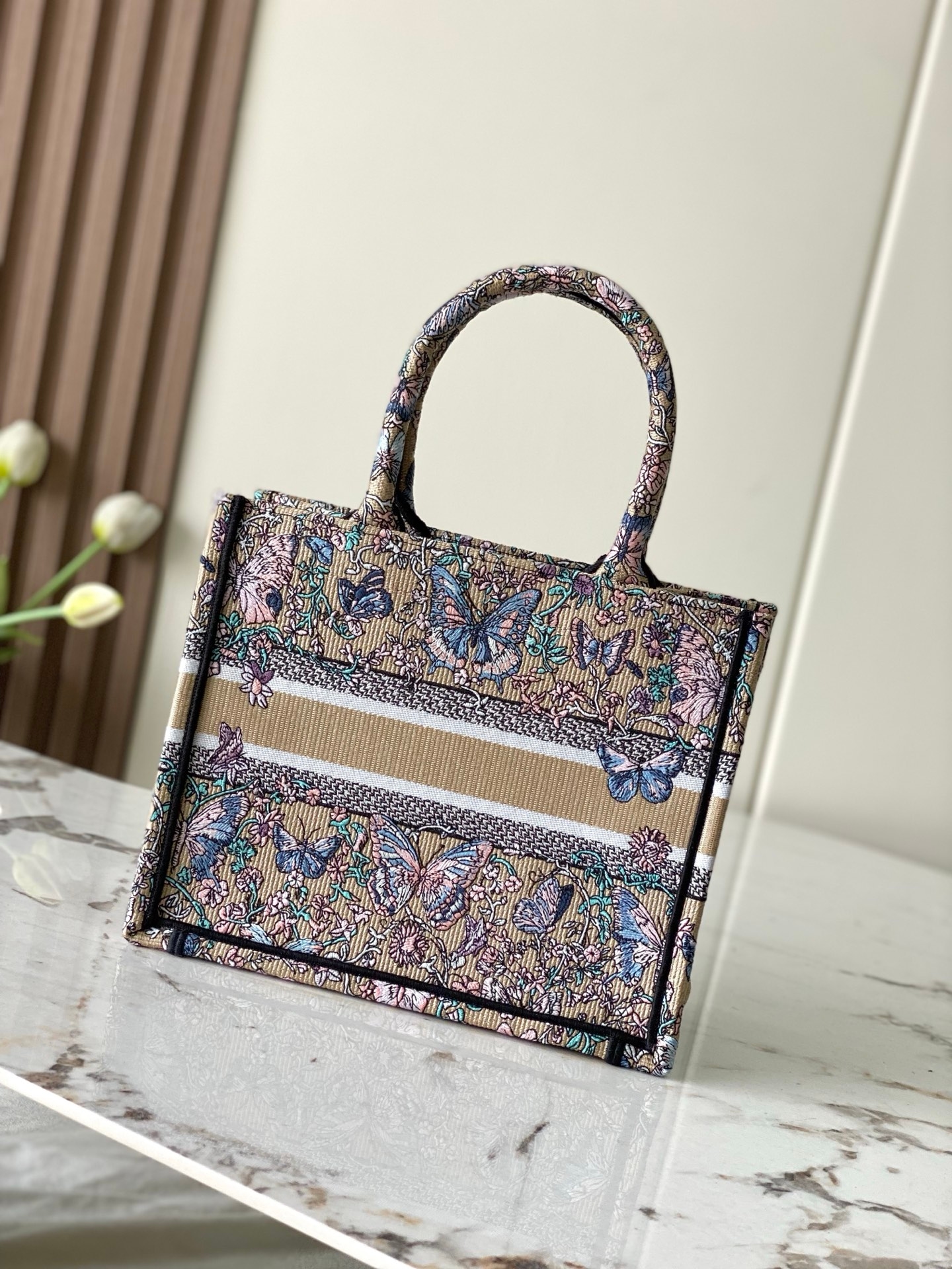 Yupoo Dior Book Tote Mini Apricot Butterfly Embroidery image 2