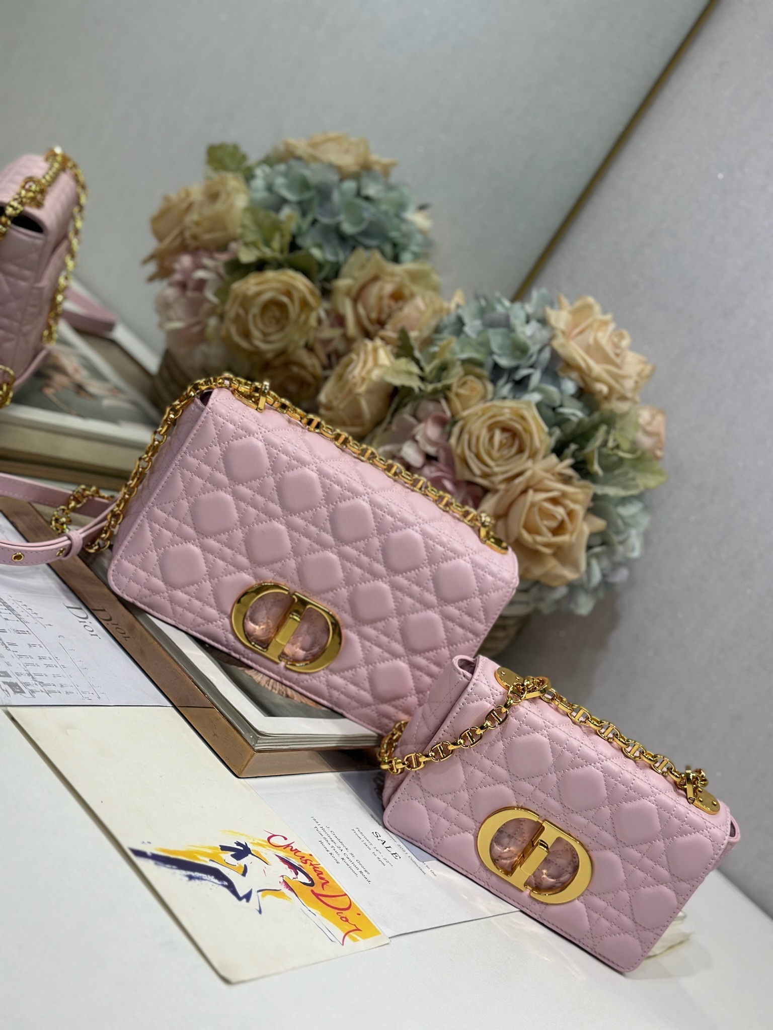 Yupoo Dior Caro Bag Pink Waxed Leather Gold Metal Buckle image 2