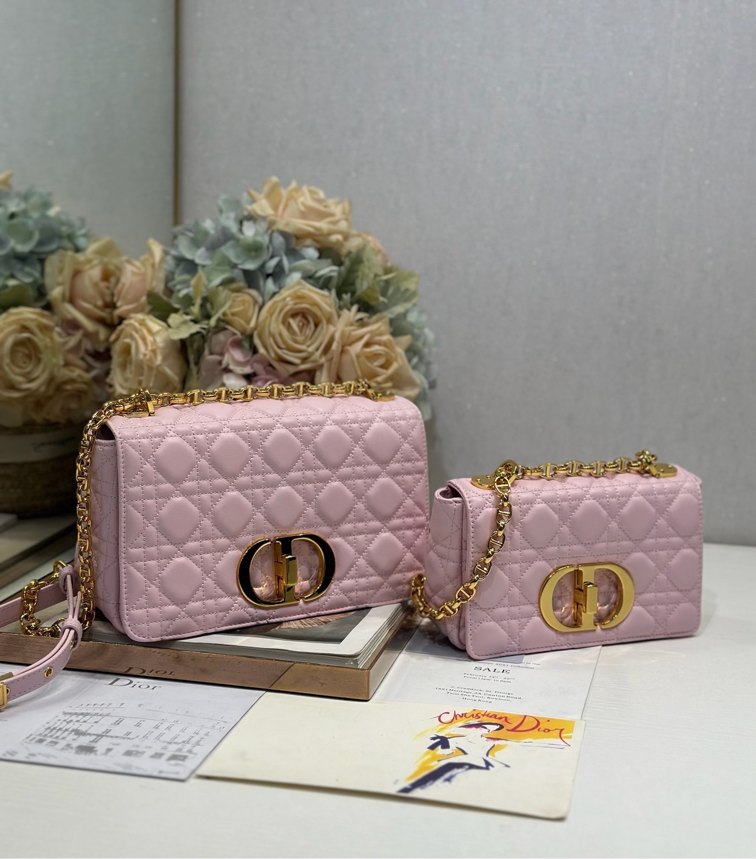 Yupoo Dior Caro Bag Pink Waxed Leather Gold Metal Buckle image 3