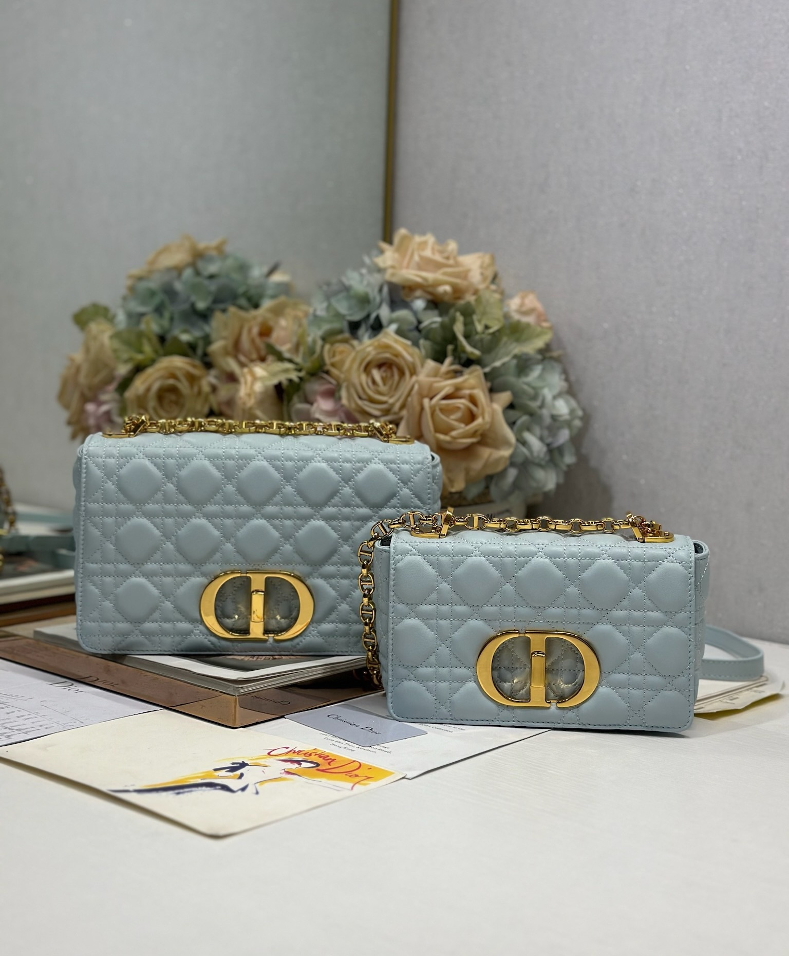 Yupoo Dior Caro Bag Blue Waxed Leather Gold Metal Buckle image 1