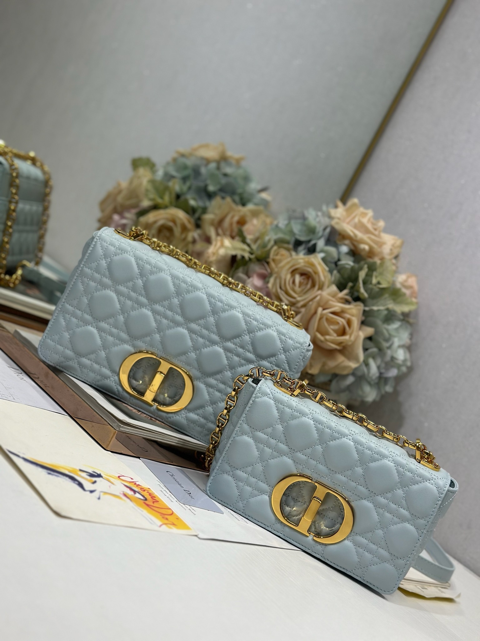Yupoo Dior Caro Bag Blue Waxed Leather Gold Metal Buckle image 2