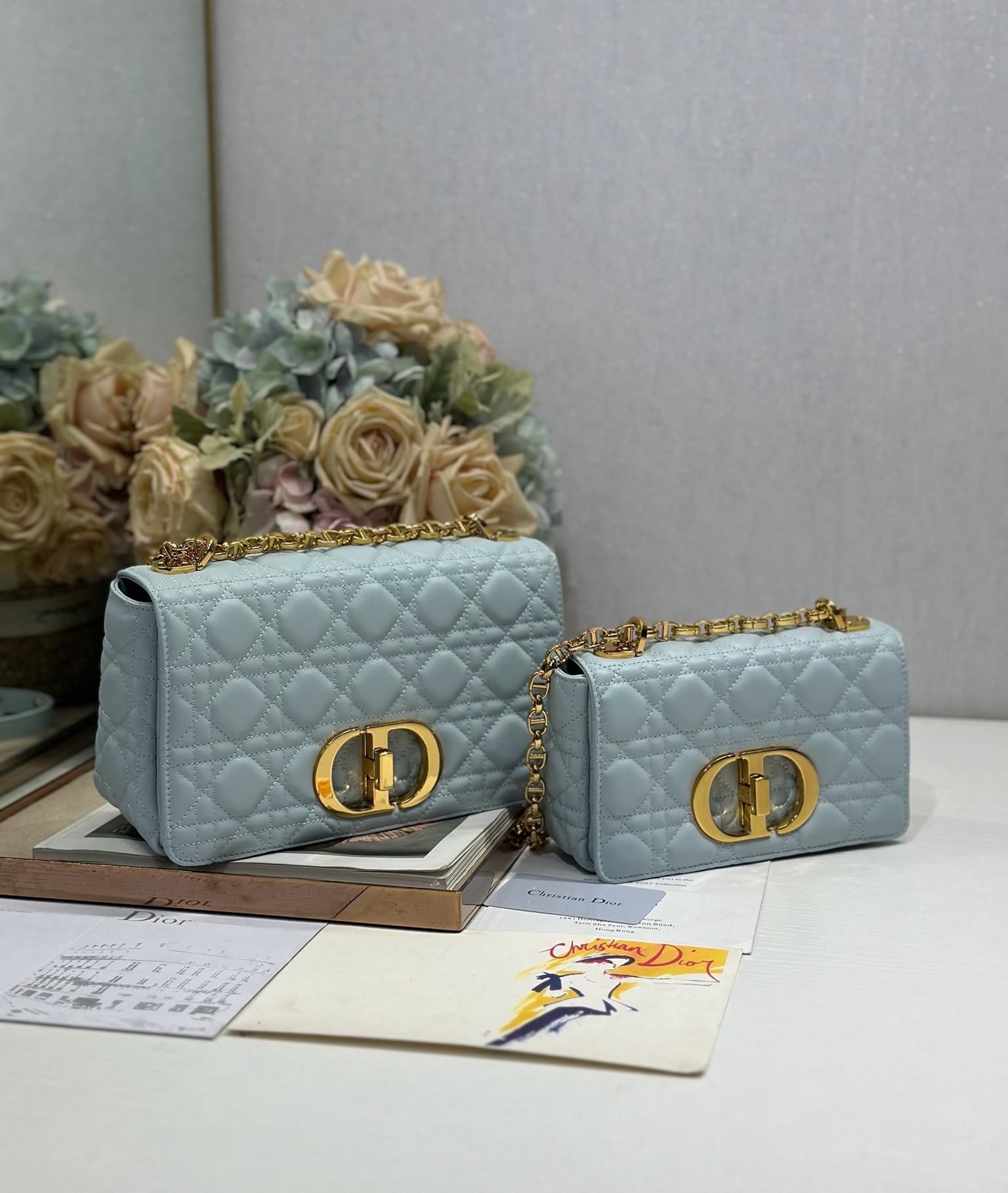 Yupoo Dior Caro Bag Blue Waxed Leather Gold Metal Buckle image 3