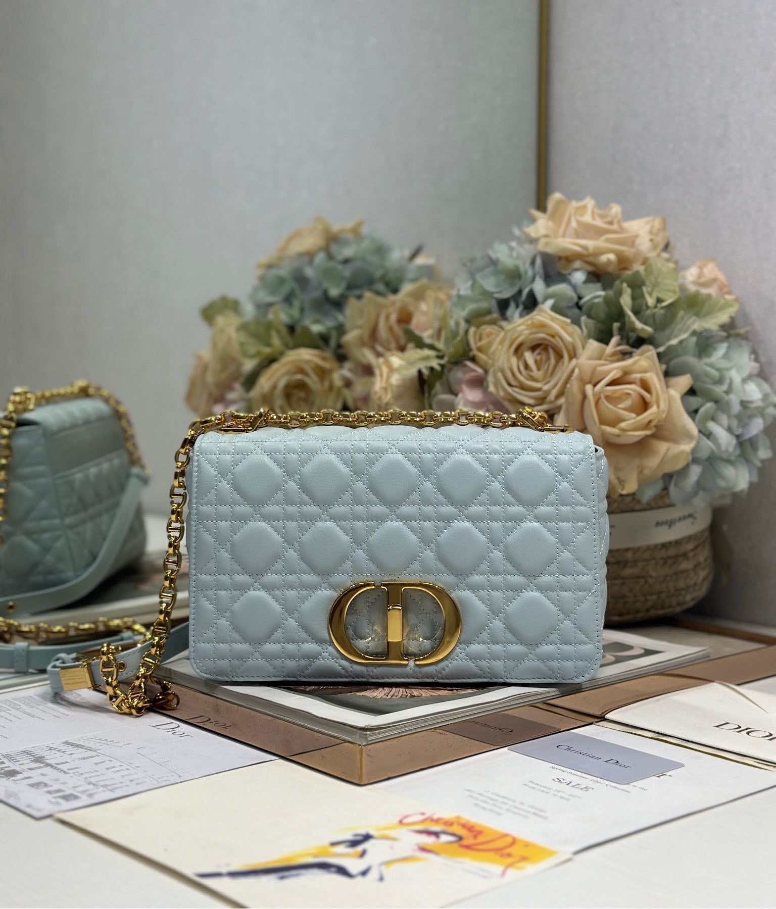 Yupoo Dior Caro Bag Blue Waxed Leather Gold Metal Buckle image 5