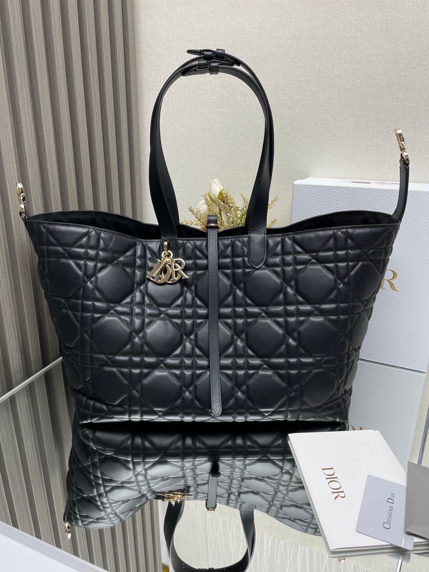 Yupoo Dior Toujours Large Black Macrocannage Tote Bag image 7