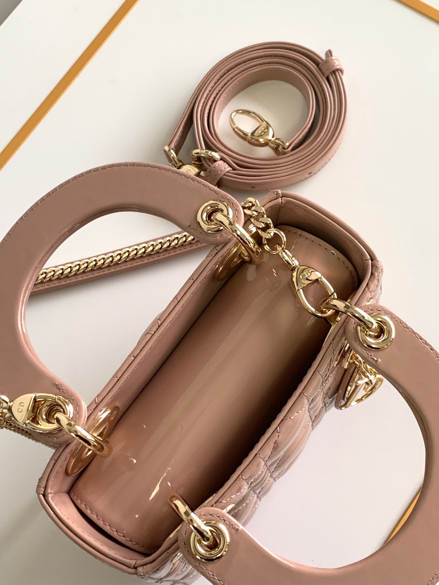 Yupoo Lady Dior Nude Patent Leather Bag With Dual Strap image 7