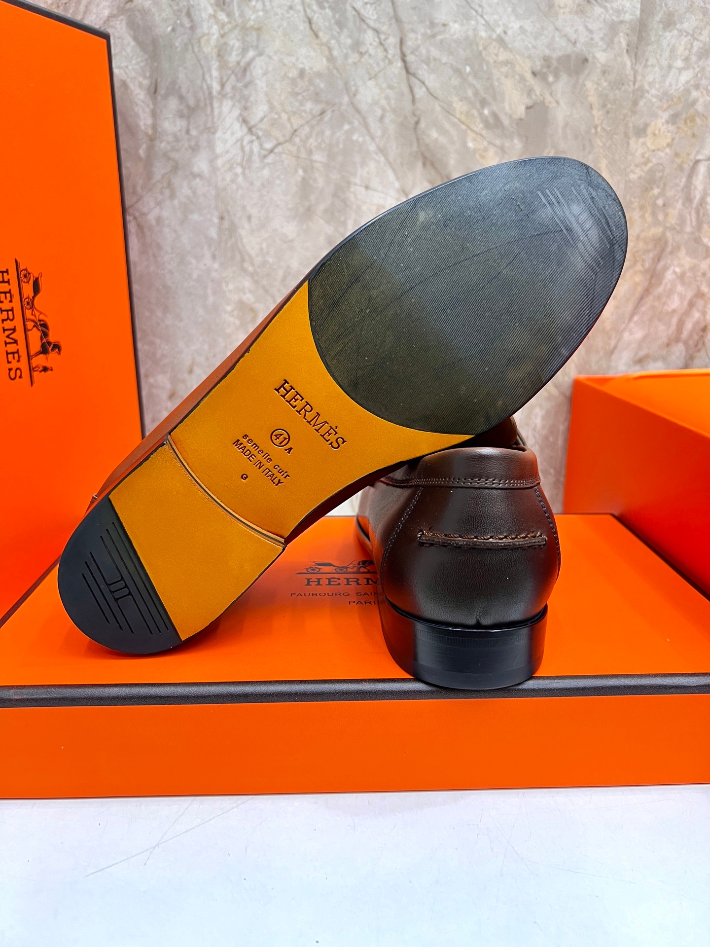 Yupoo Shoes: Luxury Hermès-Inspired Giovanni Loafers - Handcrafted Leather Slip-On Dress Shoes with Palladium Buckle image 8