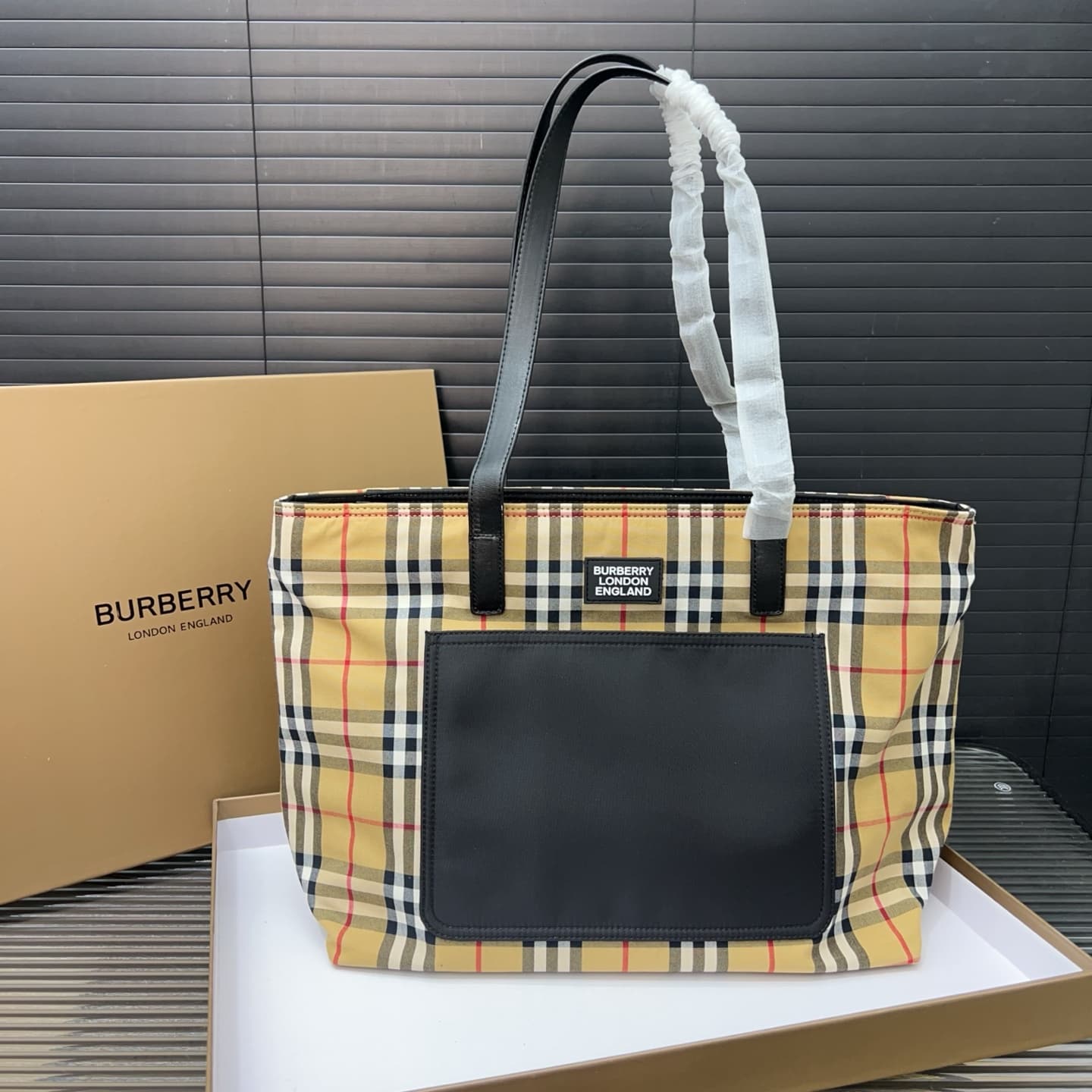 YUPOO Burberry Canvas Check Tote Bag – Unisex Shopping Bag, 42x37cm image 3