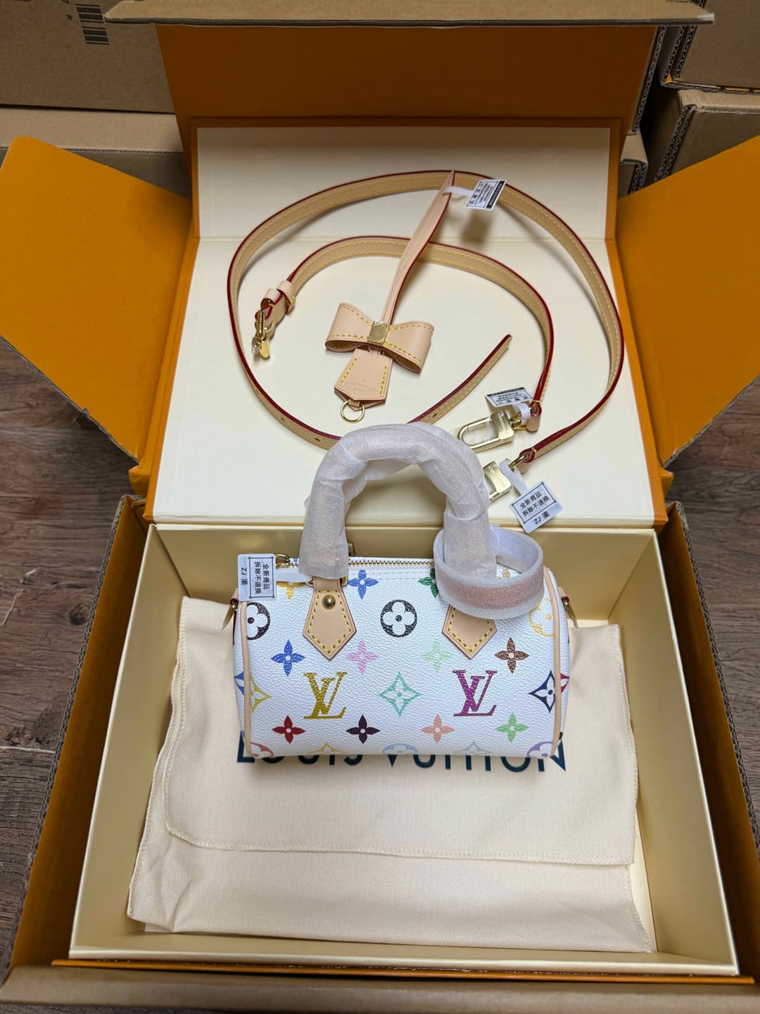 LV x TM Nano Speedy Rep Bag in White Multicolor image 1