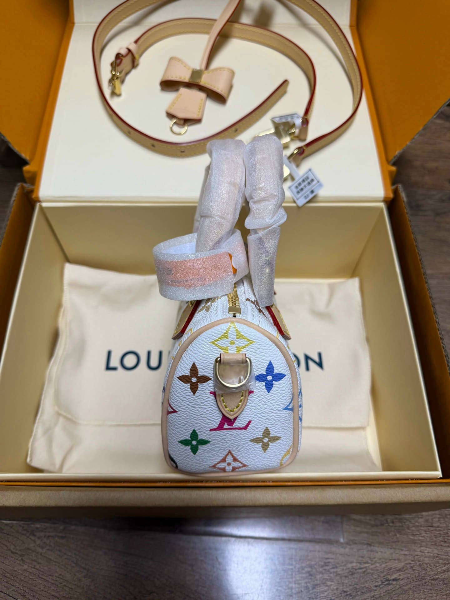 LV x TM Nano Speedy Rep Bag in White Multicolor image 2