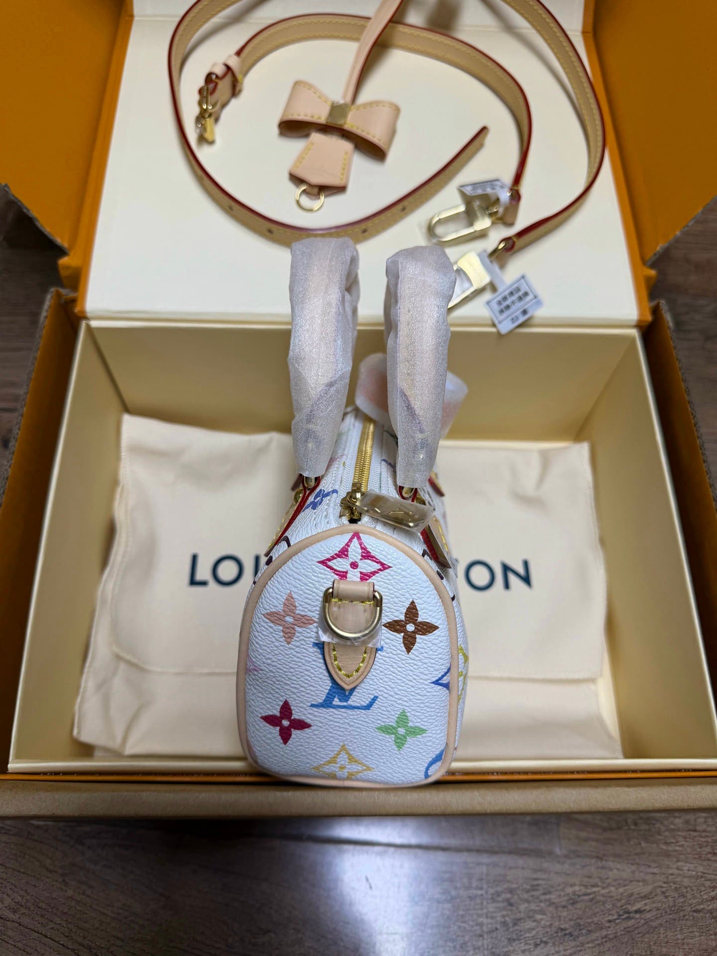 LV x TM Nano Speedy Rep Bag in White Multicolor image 4