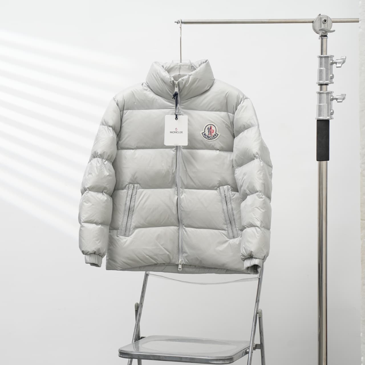 Moncler Rep Jacket | Pearl Grey Stand Collar