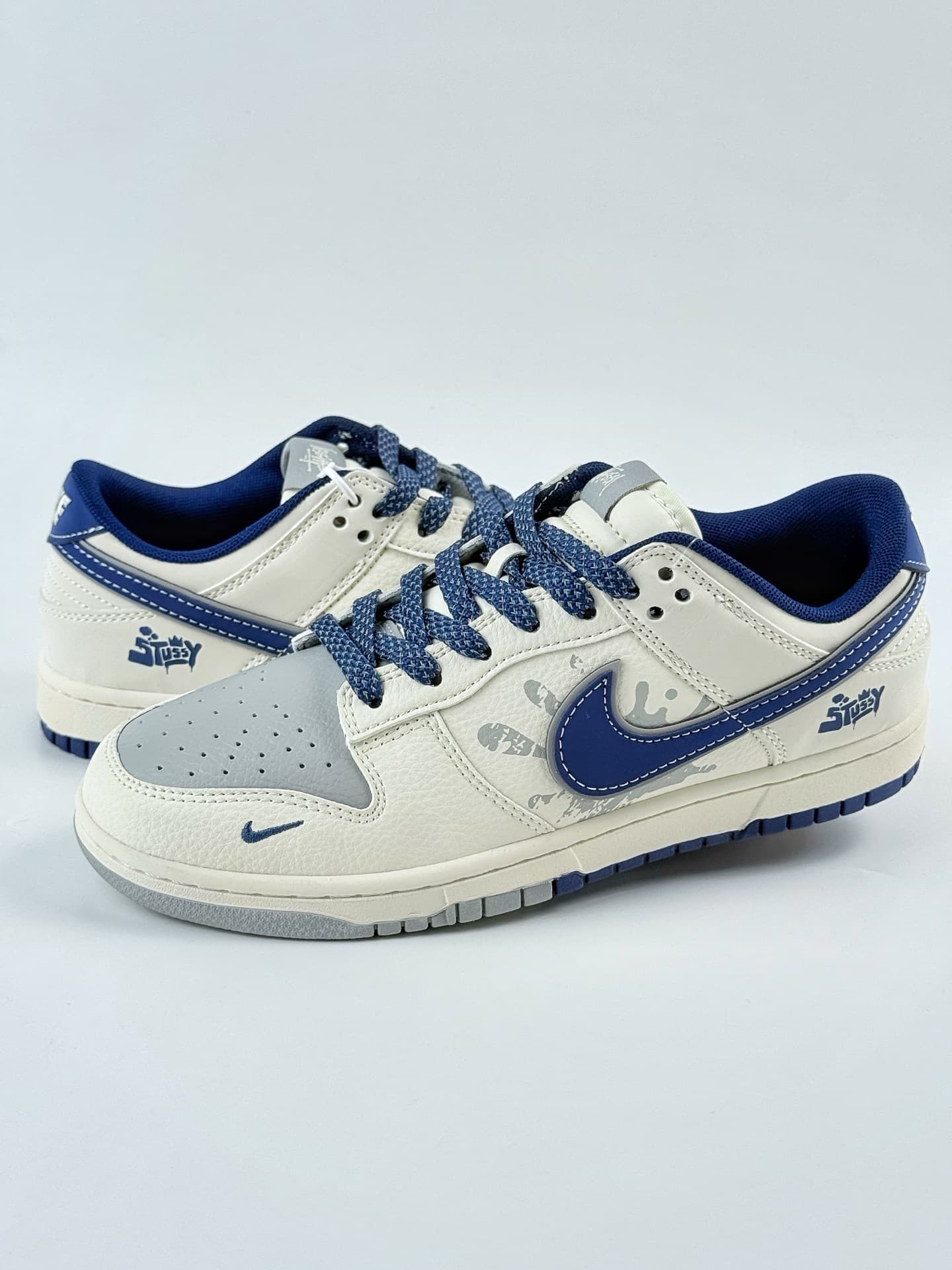 Nike Dupes SB Dunk Low x Stussy white grey blue XS6089