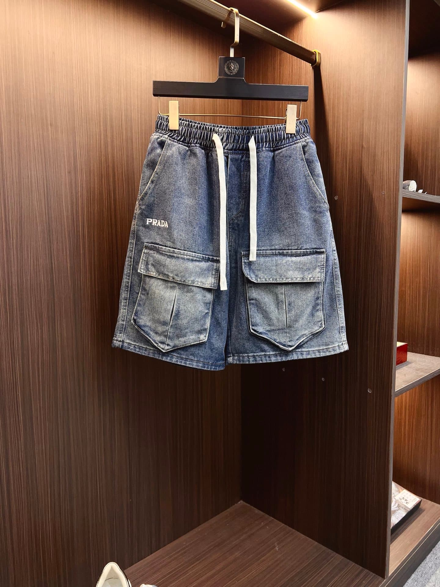 PRADA new style denim shorts Yupoo Prada shorts Dark Blue image 2