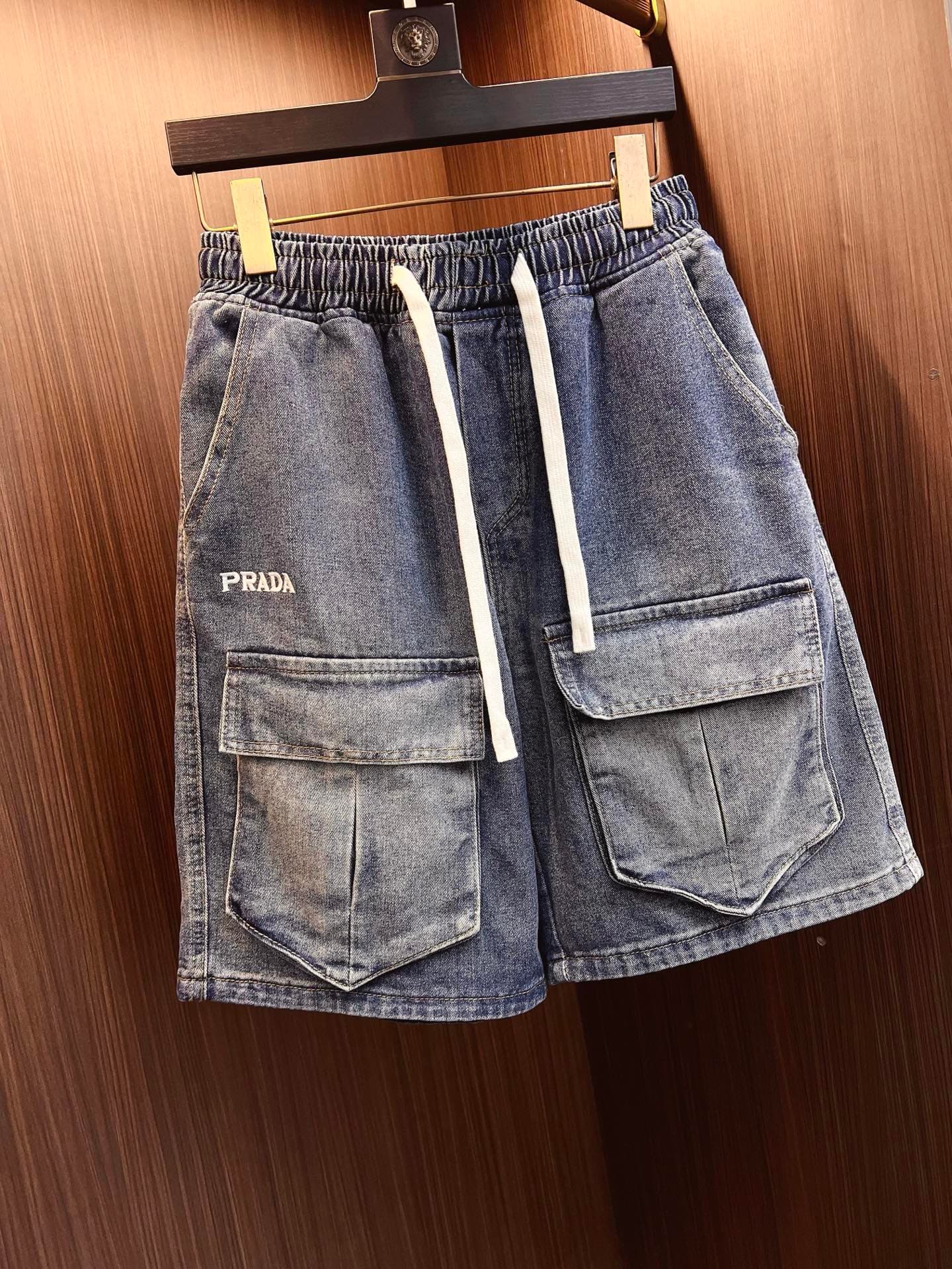 PRADA new style denim shorts Yupoo Prada shorts Dark Blue image 3