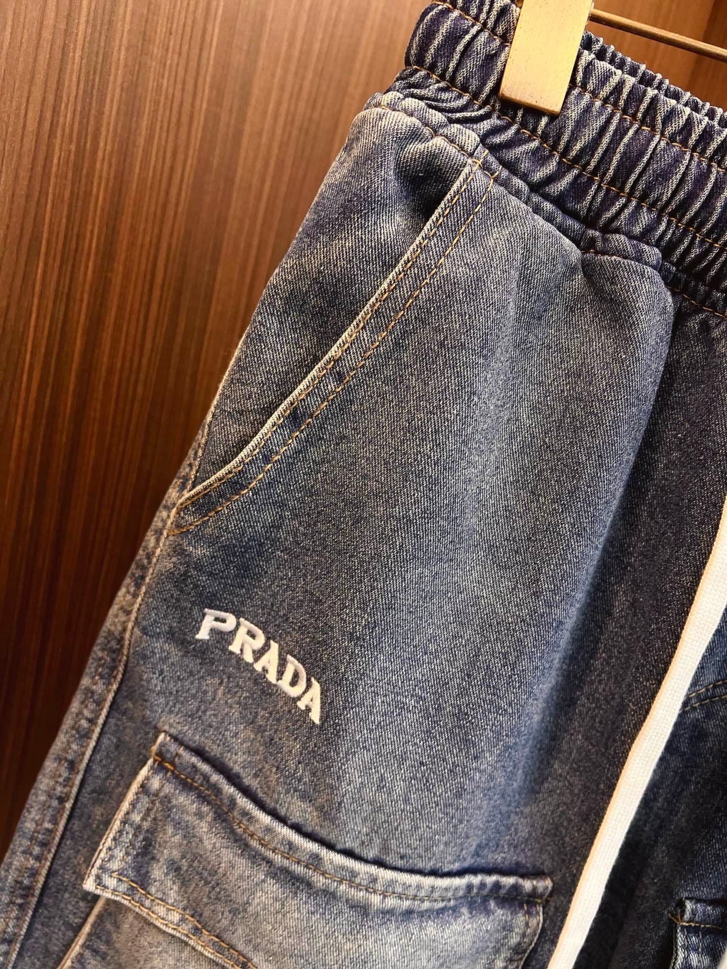PRADA new style denim shorts Yupoo Prada shorts Dark Blue image 4