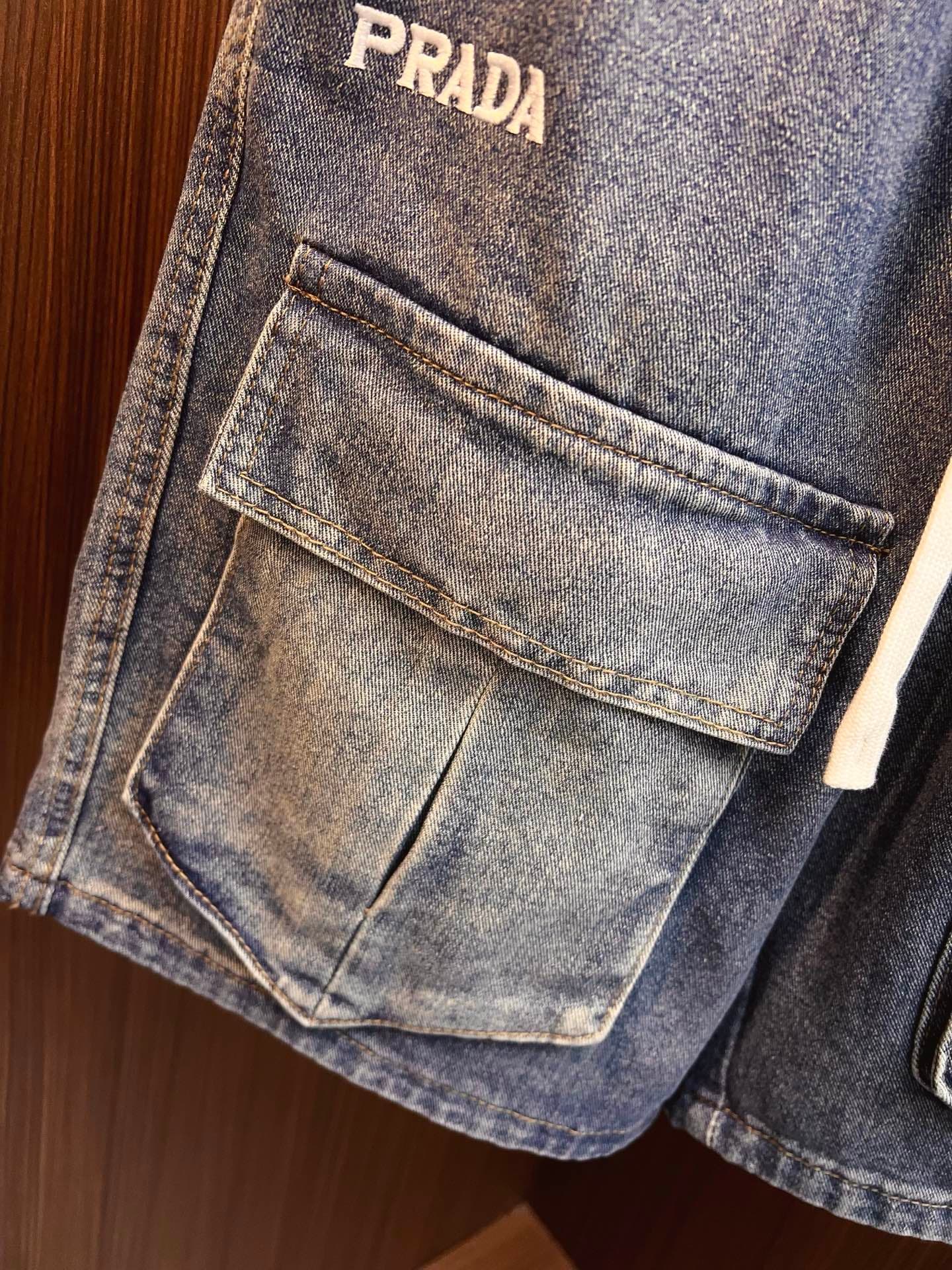 PRADA new style denim shorts Yupoo Prada shorts Dark Blue image 6