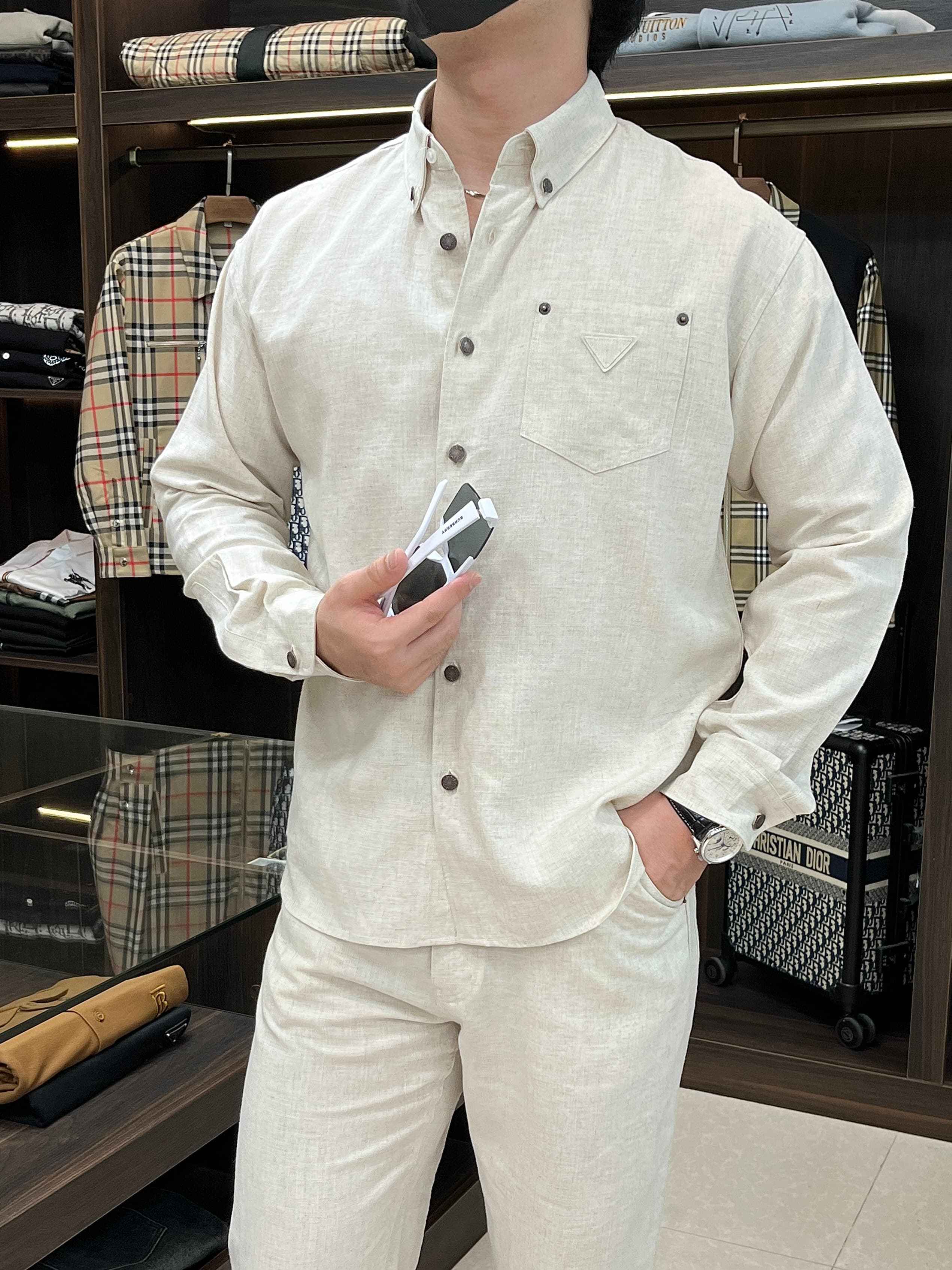 Prada new white shirt and Pants set Yupoo Prada Clothing