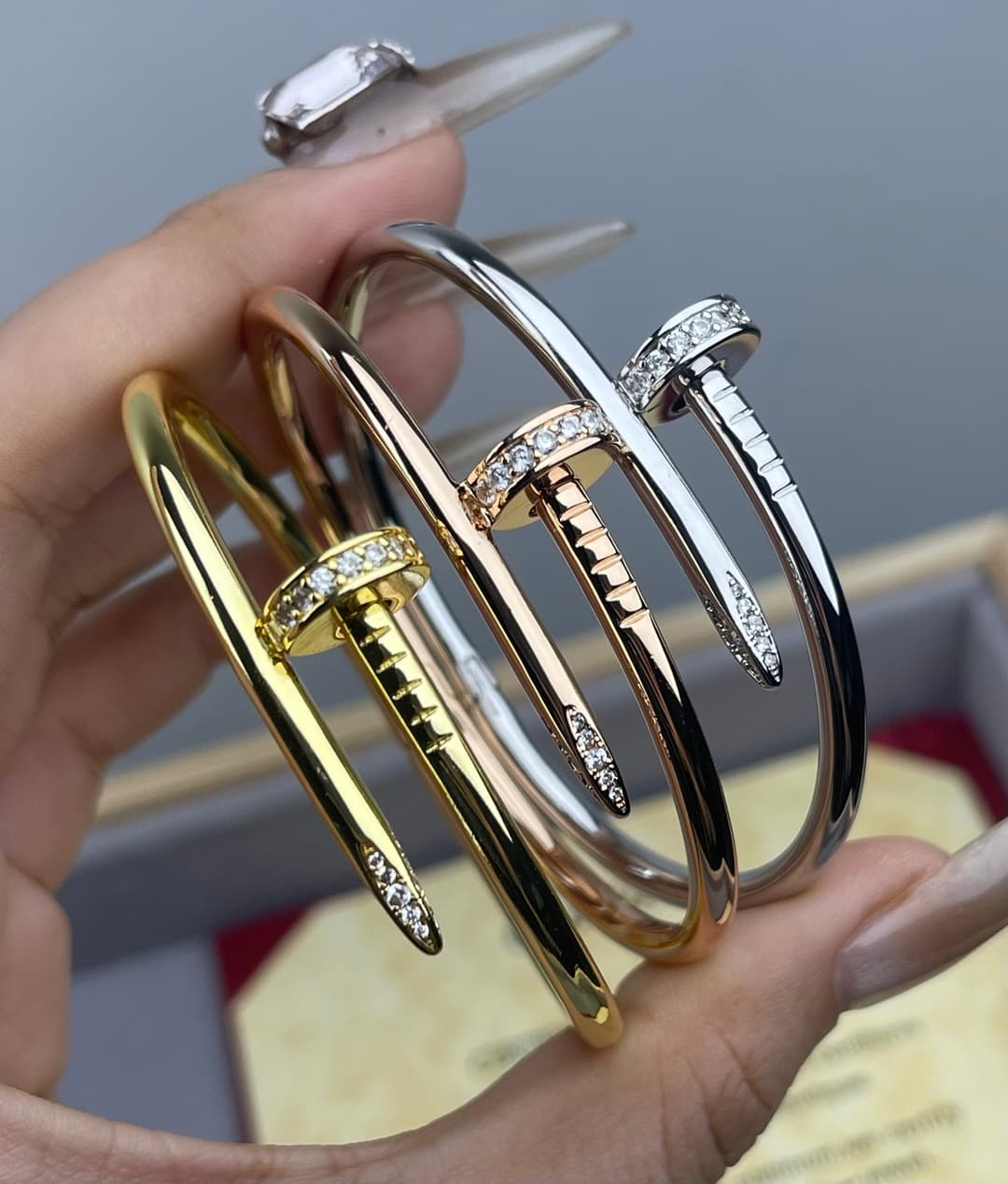 Rep Cartier-Inspired Wide Nail Bracelet with End Diamonds image 1