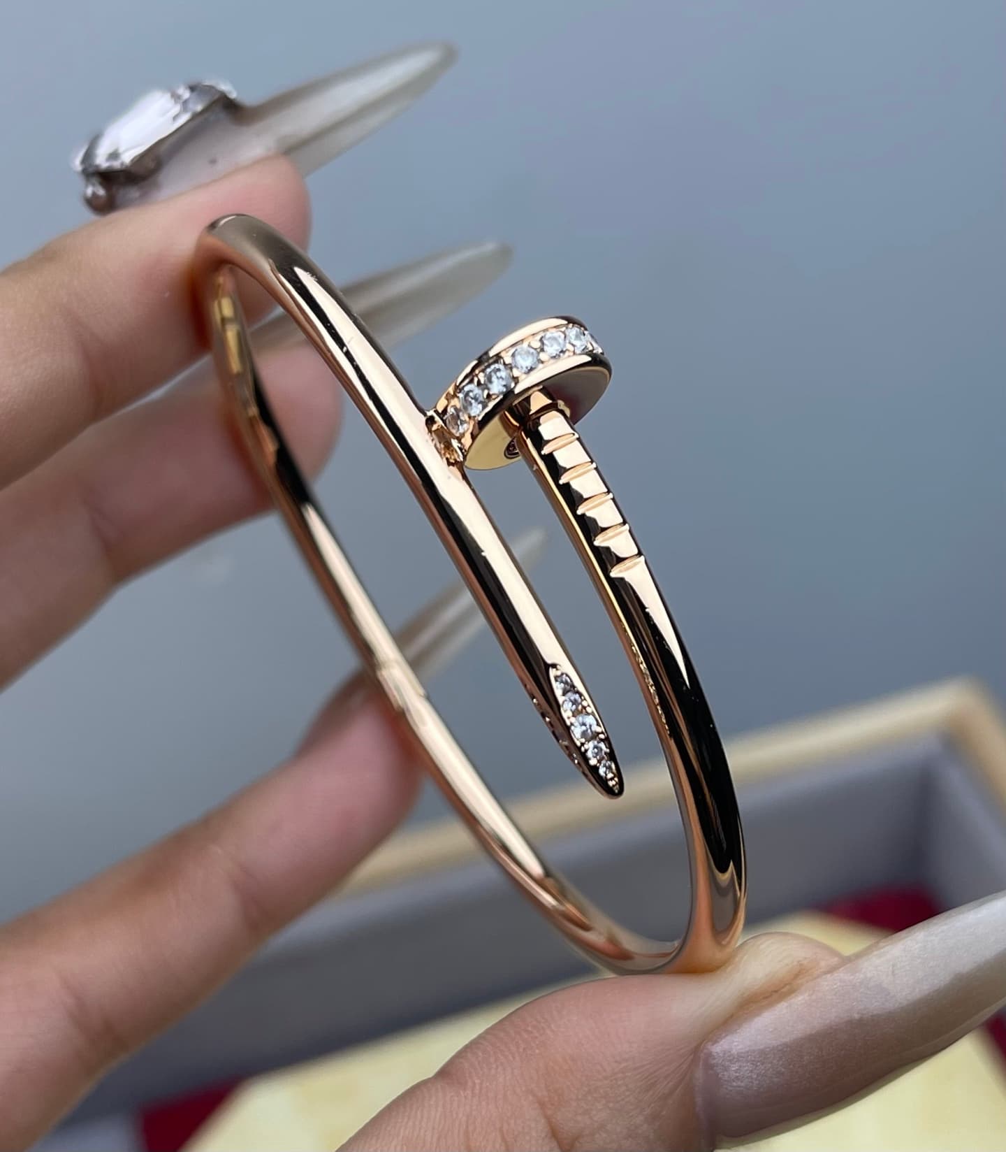Rep Cartier-Inspired Wide Nail Bracelet with End Diamonds image 2