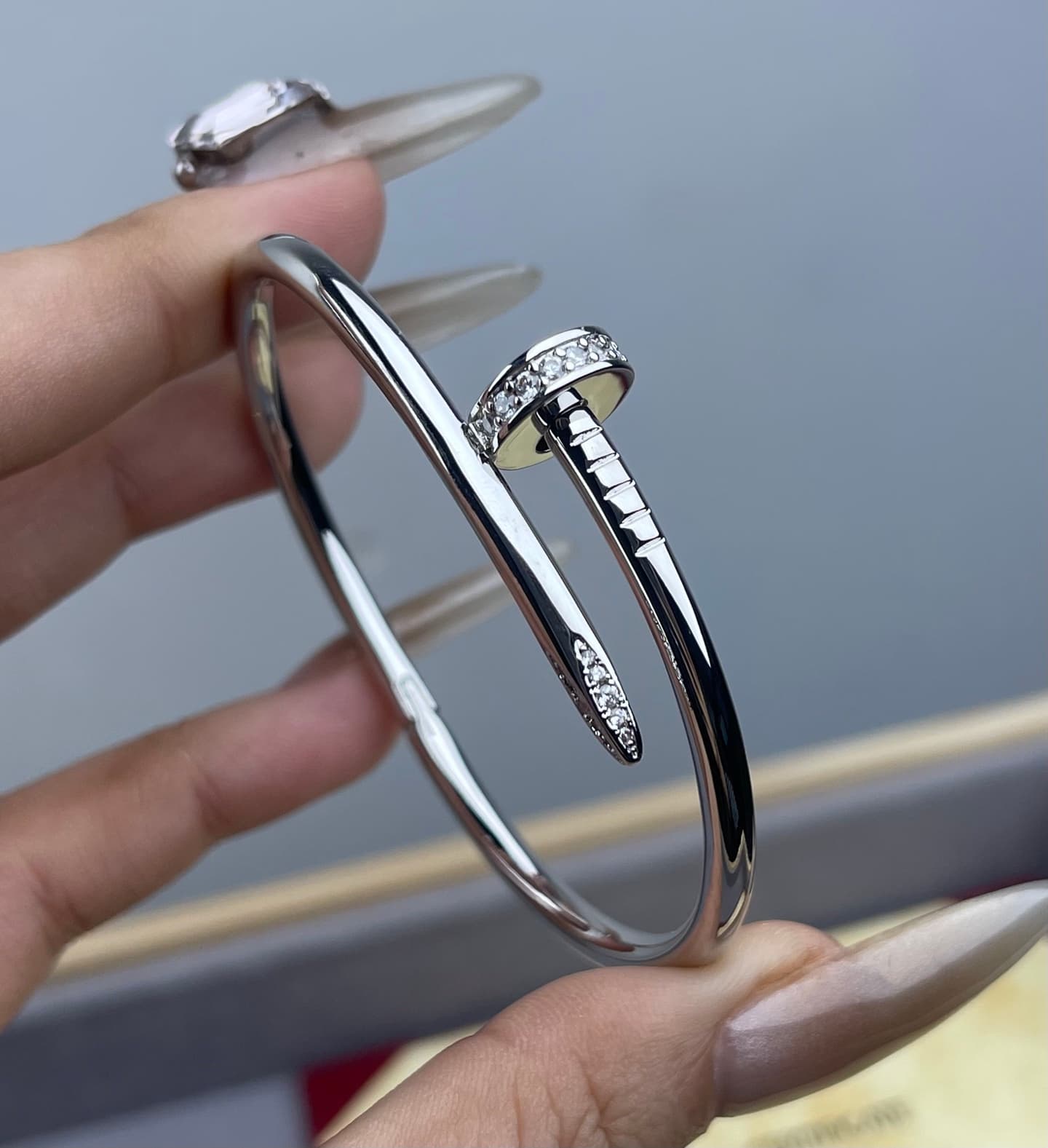Rep Cartier-Inspired Wide Nail Bracelet with End Diamonds image 3