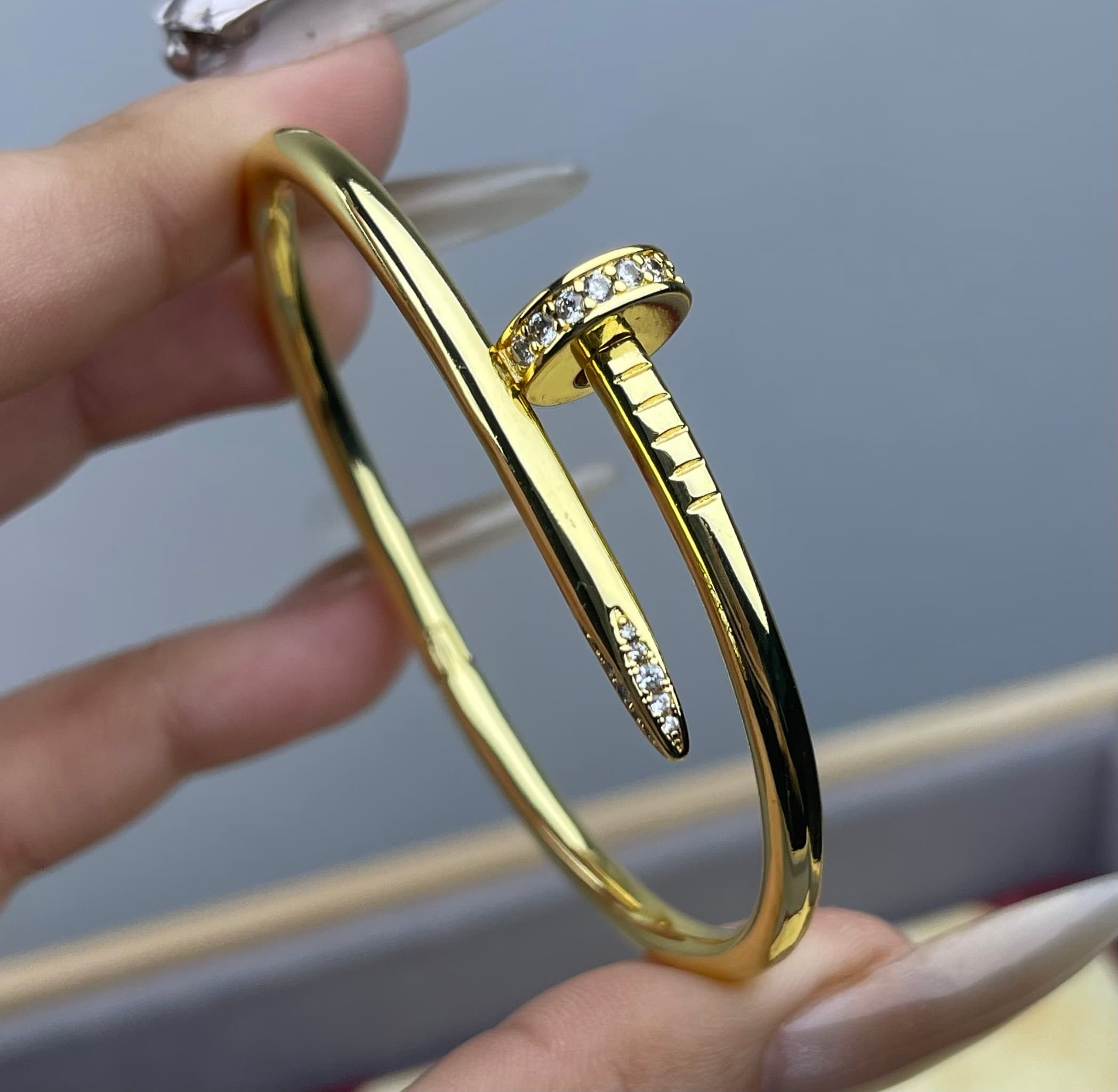 Rep Cartier-Inspired Wide Nail Bracelet with End Diamonds image 4