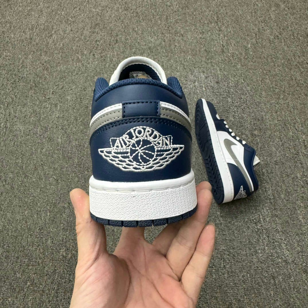 Rep Shoes Nike Air Jordan 1 Low – White Navy Grey Blue image 3