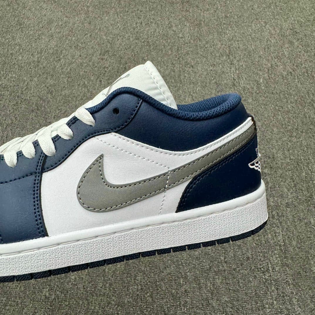 Rep Shoes Nike Air Jordan 1 Low – White Navy Grey Blue image 2