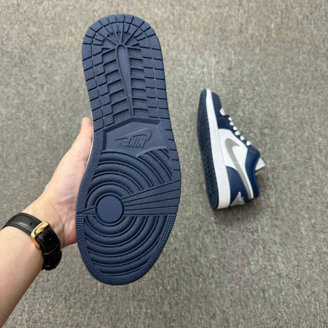 Rep Shoes Nike Air Jordan 1 Low – White Navy Grey Blue image 4