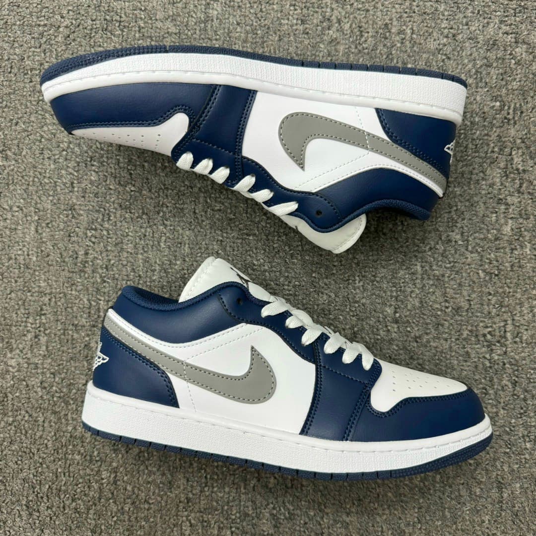 Rep Shoes Nike Air Jordan 1 Low – White Navy Grey Blue image 6