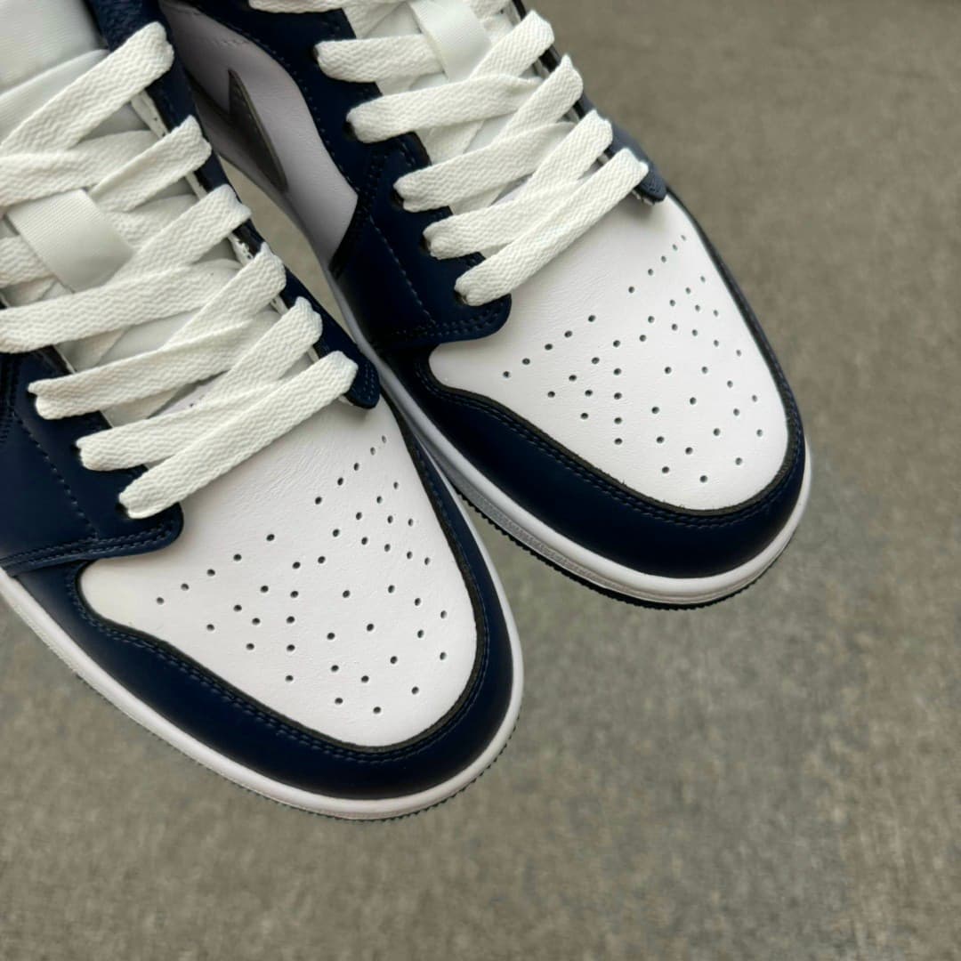 Rep Shoes Nike Air Jordan 1 Low – White Navy Grey Blue image 5