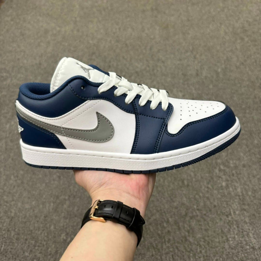 Rep Shoes Nike Air Jordan 1 Low – White Navy Grey Blue image 7