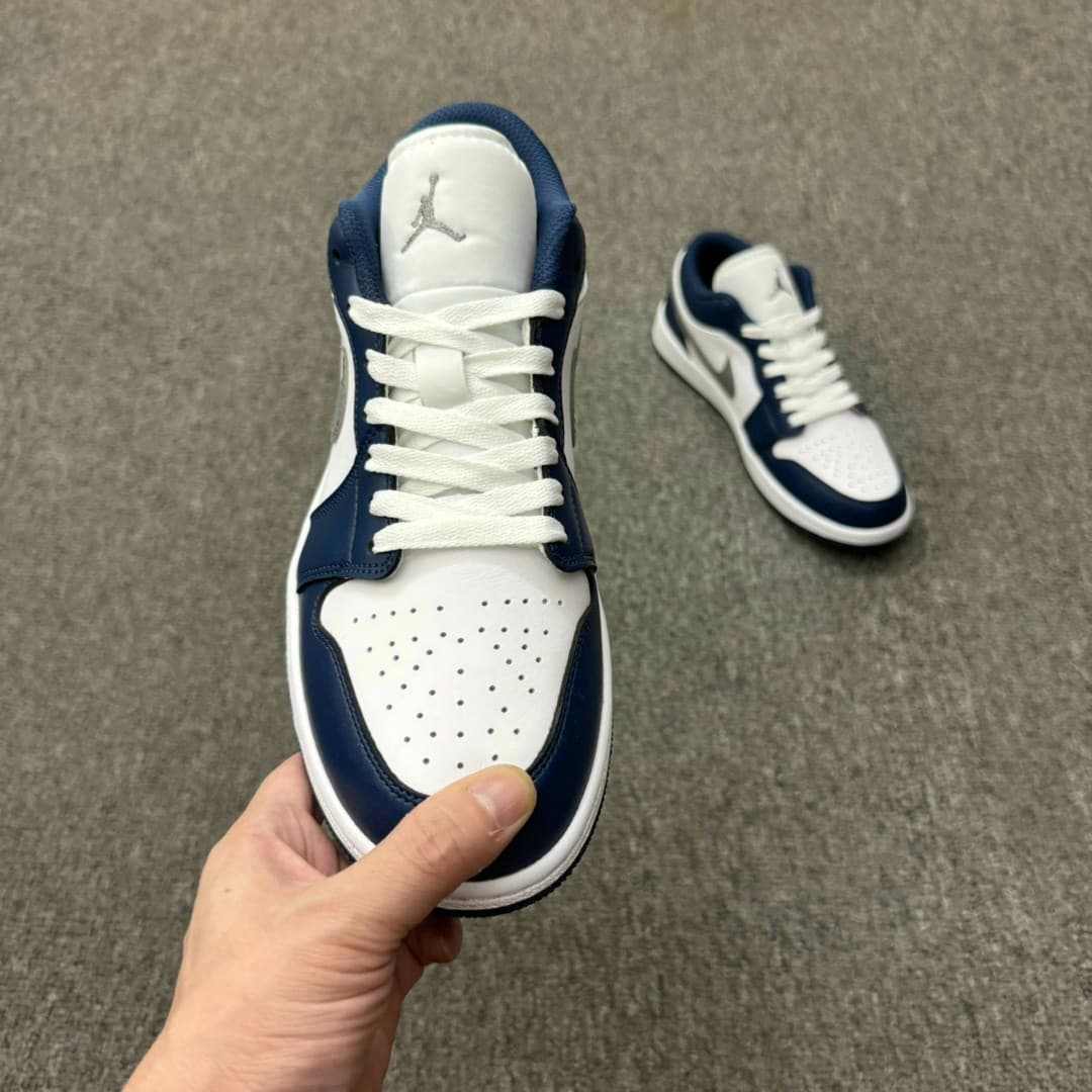 Rep Shoes Nike Air Jordan 1 Low – White Navy Grey Blue image 8