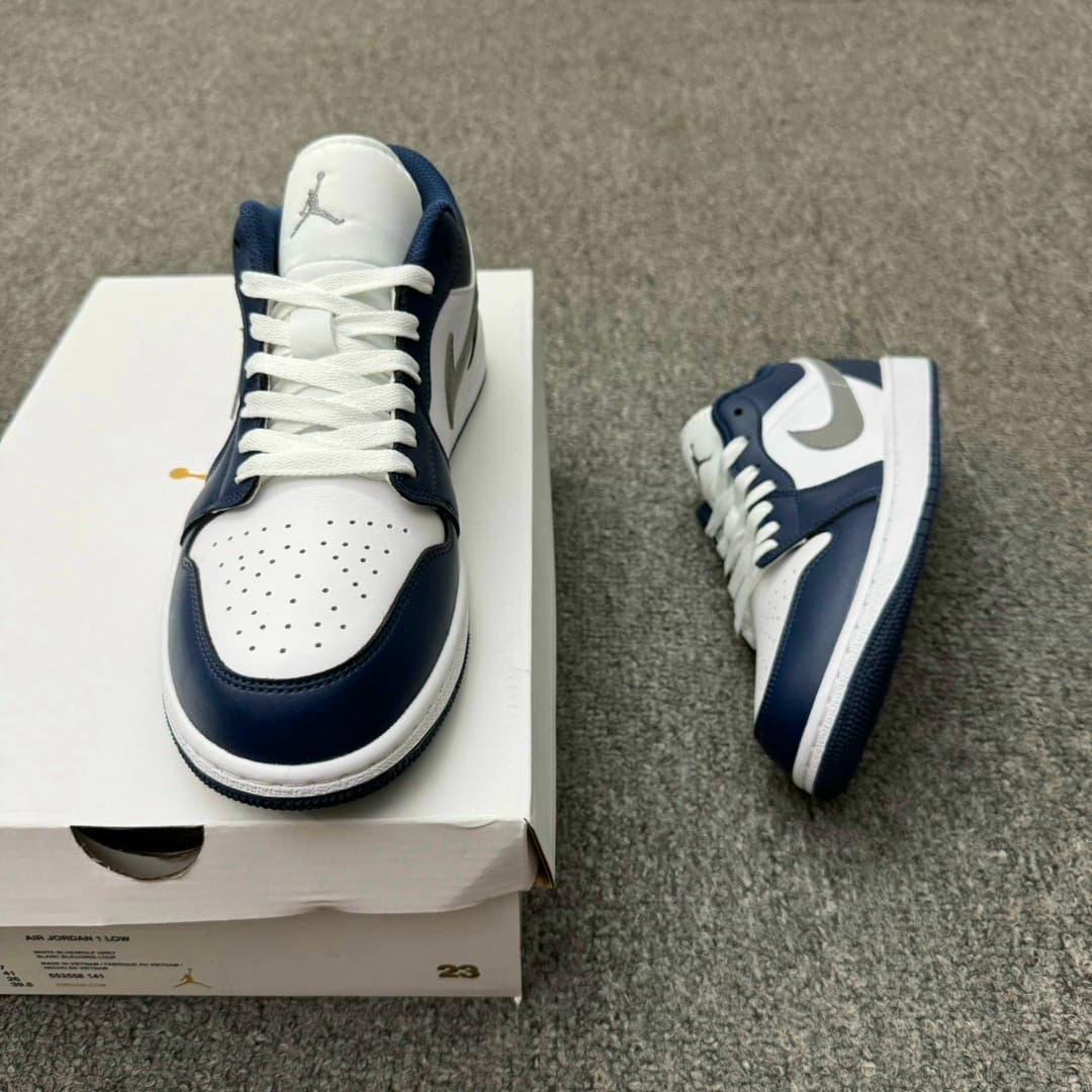 Rep Shoes Nike Air Jordan 1 Low – White Navy Grey Blue image 9