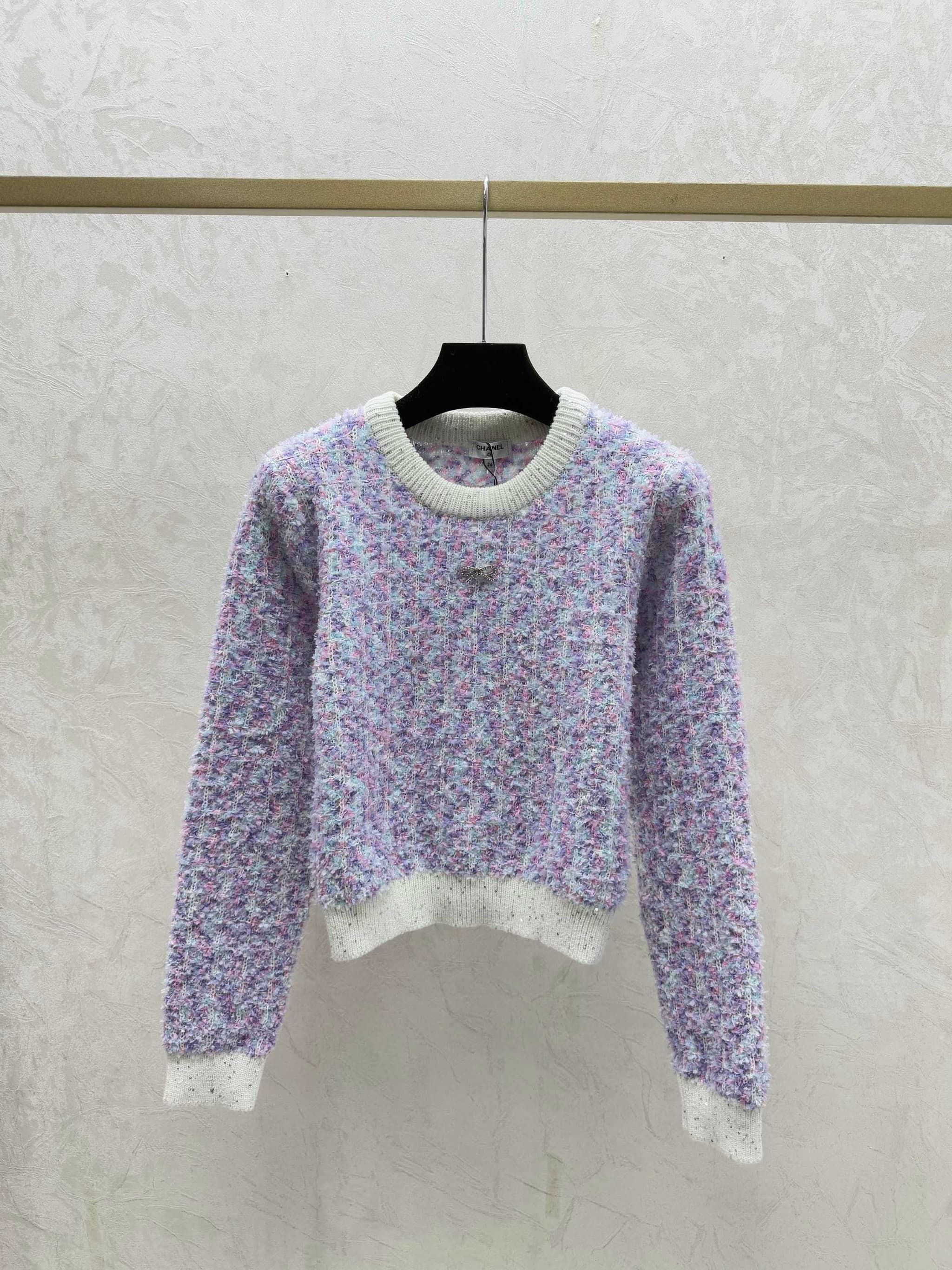 Yupoo Chanel Fall Winter Contrast Sequin Round Neck Knit Sweater | Rep Clothing