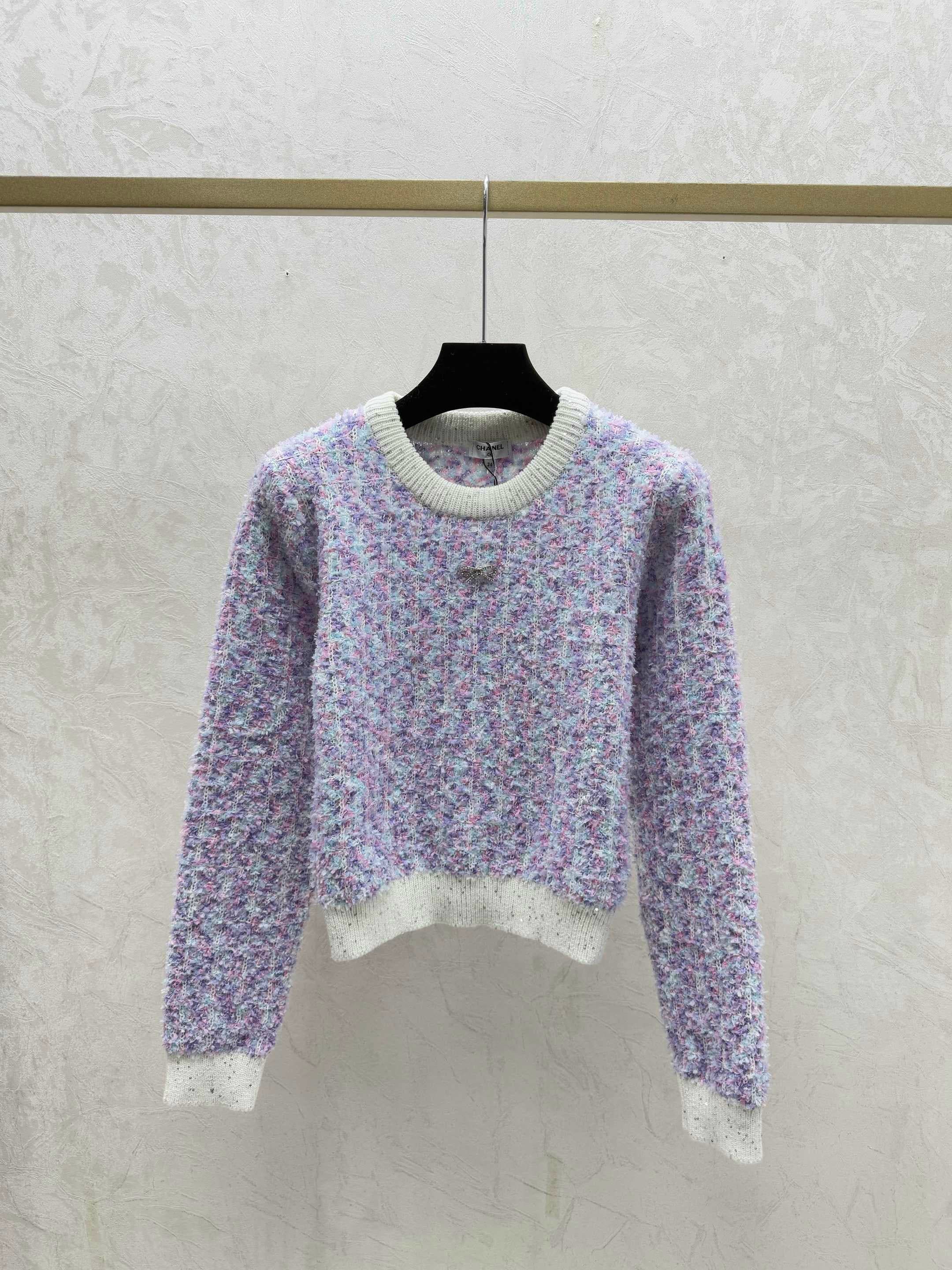 Yupoo Chanel Fall Winter Contrast Sequin Round Neck Knit Sweater