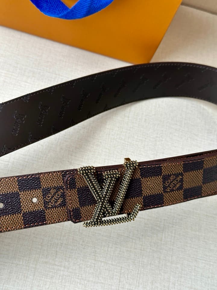 Lv Initiales Studs Reversible Belt 4.0Cm YupooPA Belt Brown image 2