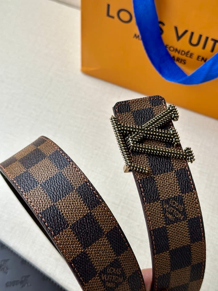 Lv Initiales Studs Reversible Belt 4.0Cm YupooPA Belt Brown image 3