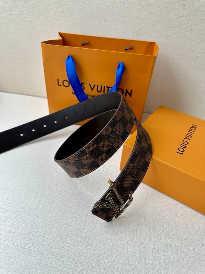 Lv Initiales Studs Reversible Belt 4.0Cm YupooPA Belt Brown image 4