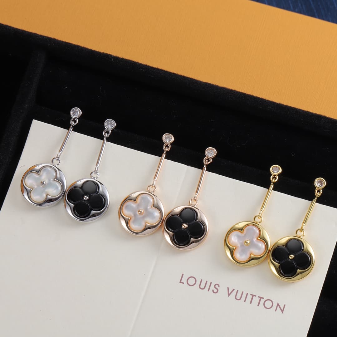 Louis Vuitton Stud Earrings YupooPA Lv Jewelry Black White image 2