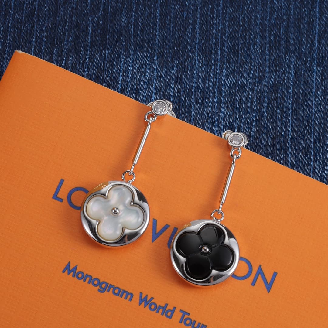 Louis Vuitton Stud Earrings YupooPA Lv Jewelry Black White image 3