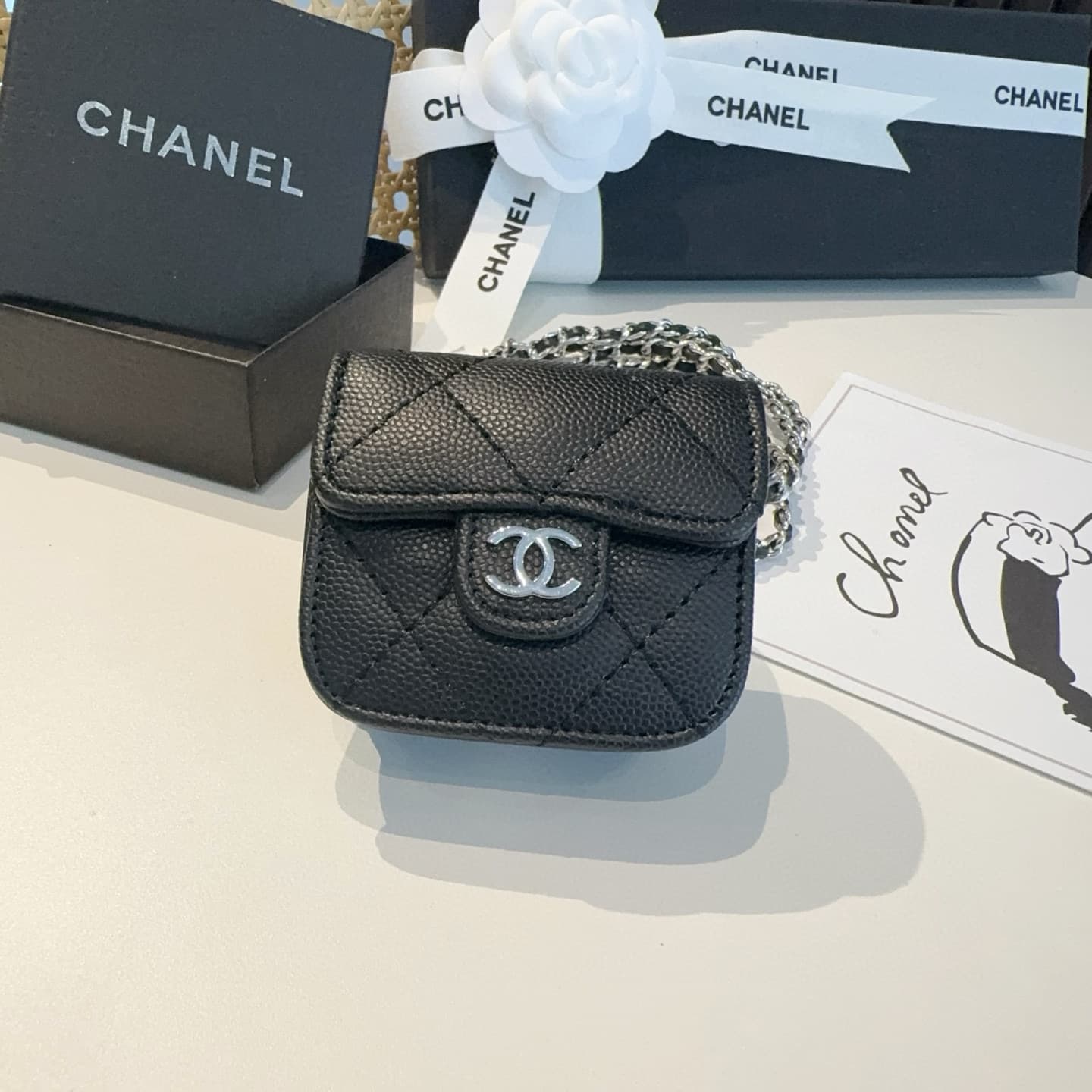 YupooPA Chanel Luxury Quilted Caviar Leather Earbud Case 👜 image 2