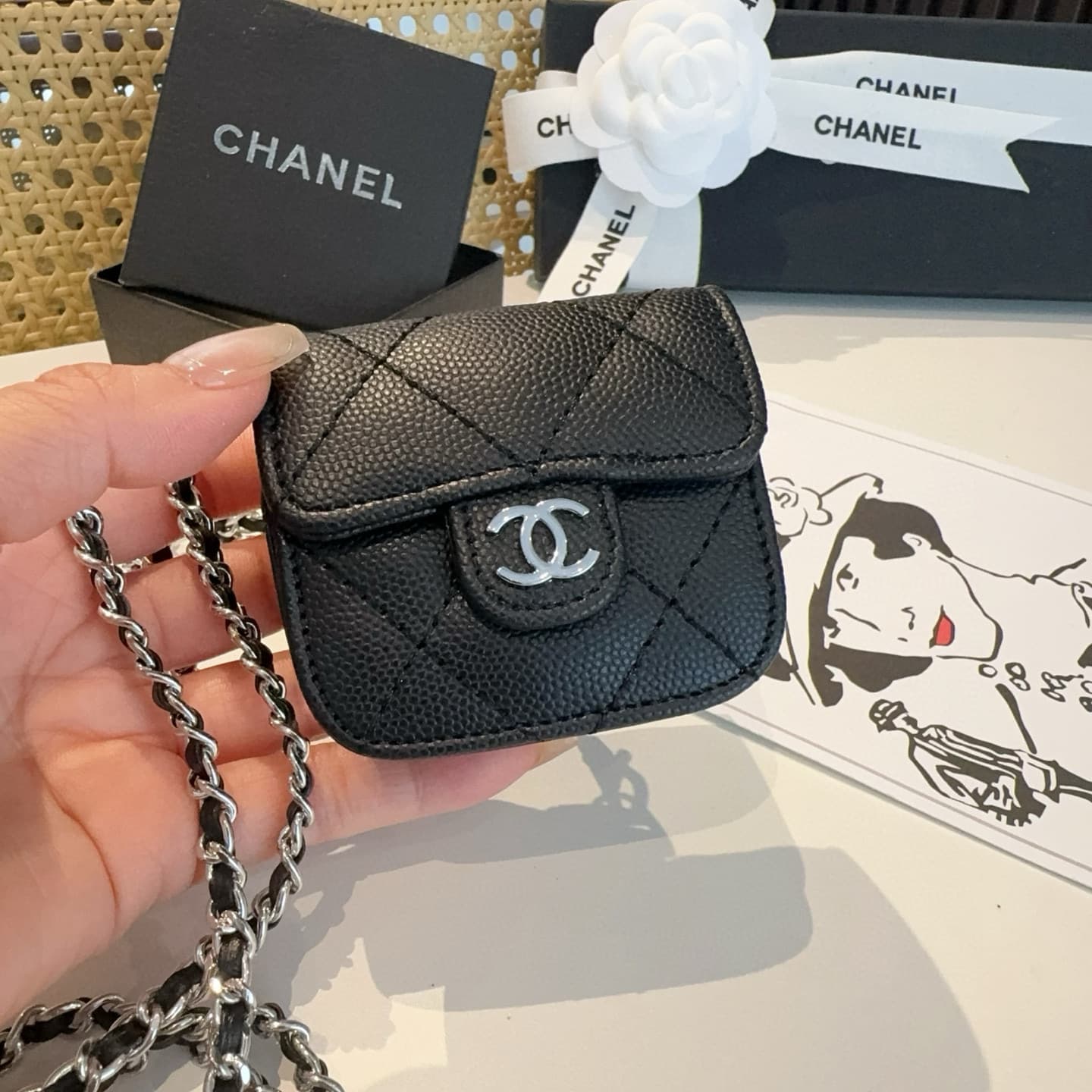 YupooPA Chanel Luxury Quilted Caviar Leather Earbud Case 👜 image 5