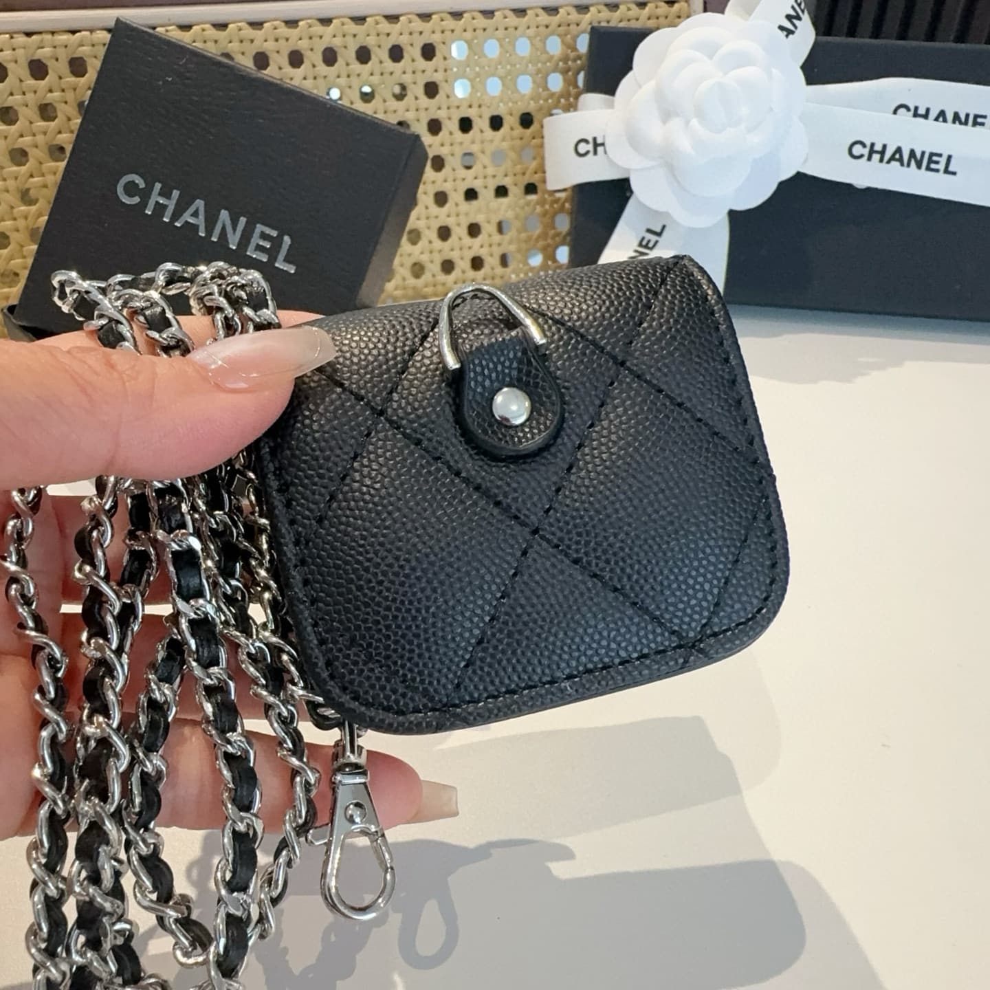 YupooPA Chanel Luxury Quilted Caviar Leather Earbud Case 👜 image 6